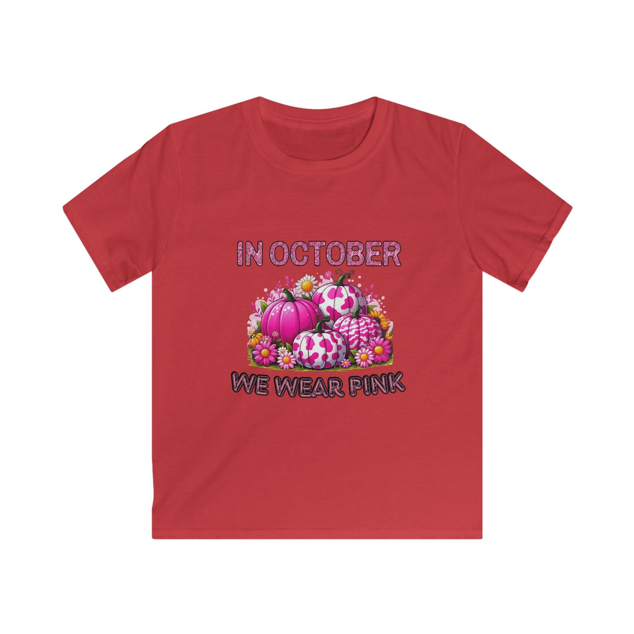 Kids Tee — "In October We Wear Pink" Breast Cancer Awareness Pumpkin Design