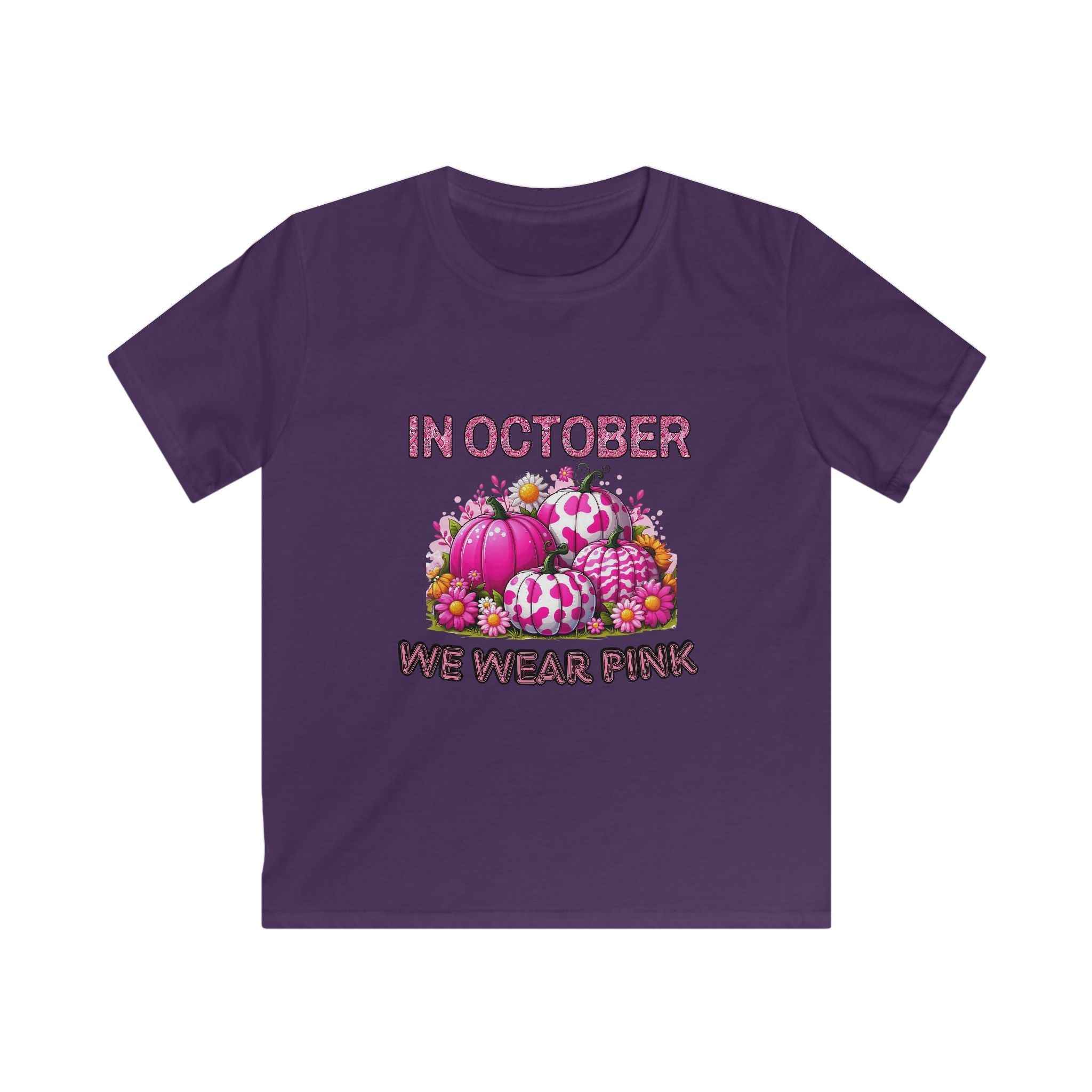 Kids Tee — "In October We Wear Pink" Breast Cancer Awareness Pumpkin Design