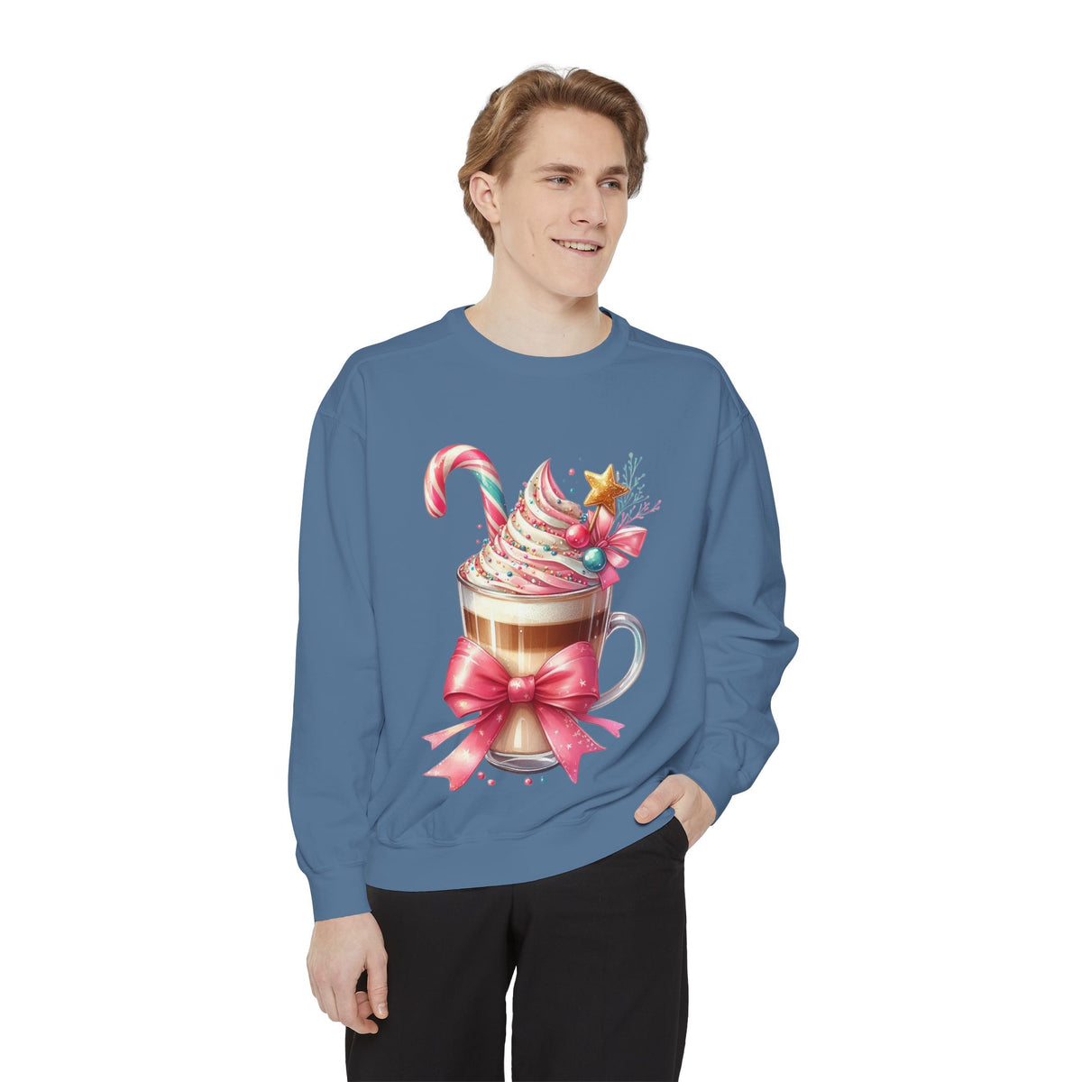 Holiday Hot Cocoa Sweatshirt — Festive Candy Cane Latte Design