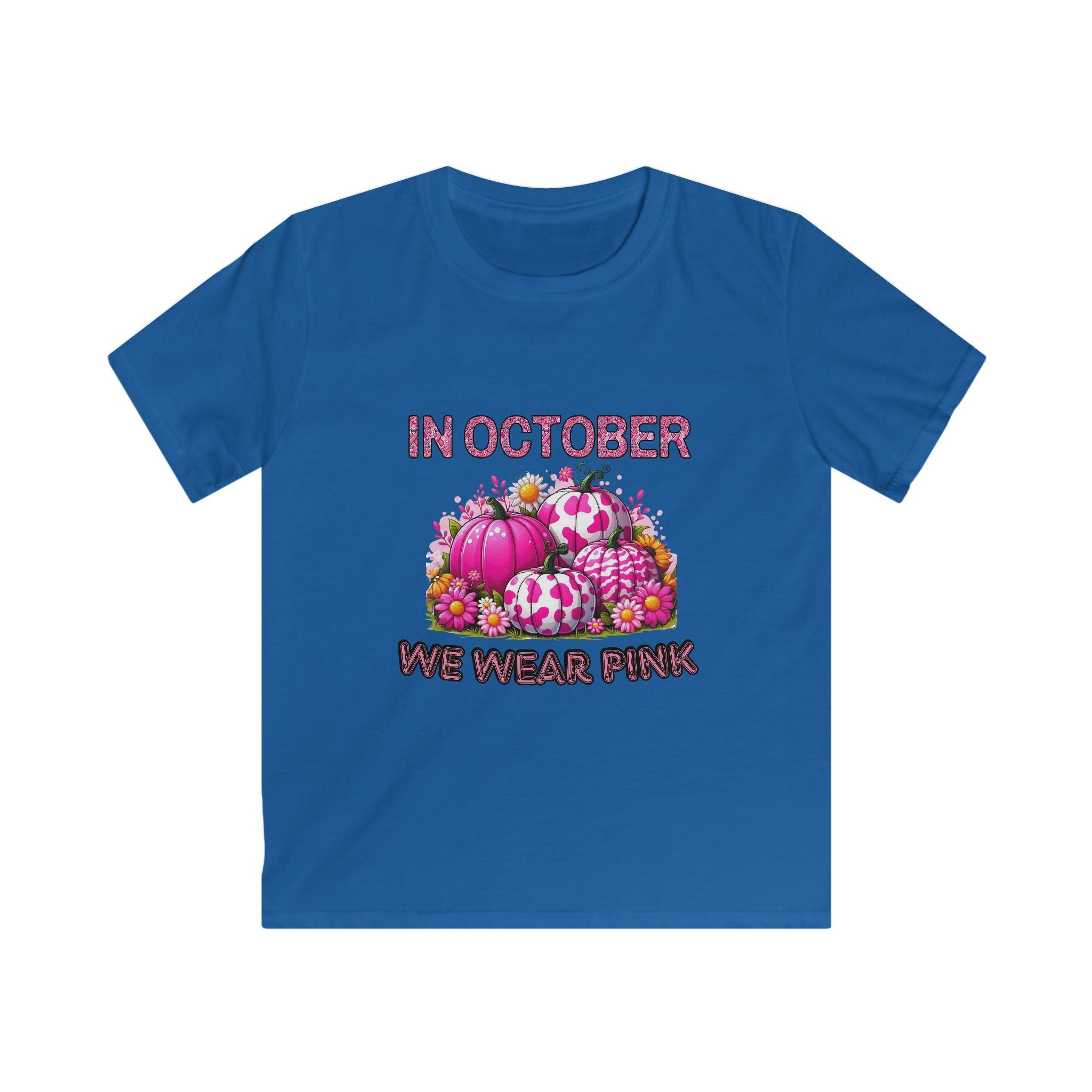 Kids Tee — "In October We Wear Pink" Breast Cancer Awareness Pumpkin Design