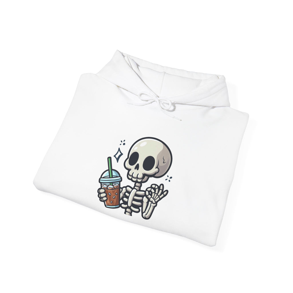 Cute Skeleton Drinking Coffee Hoodie — Kawaii Skull Coffee Pullover