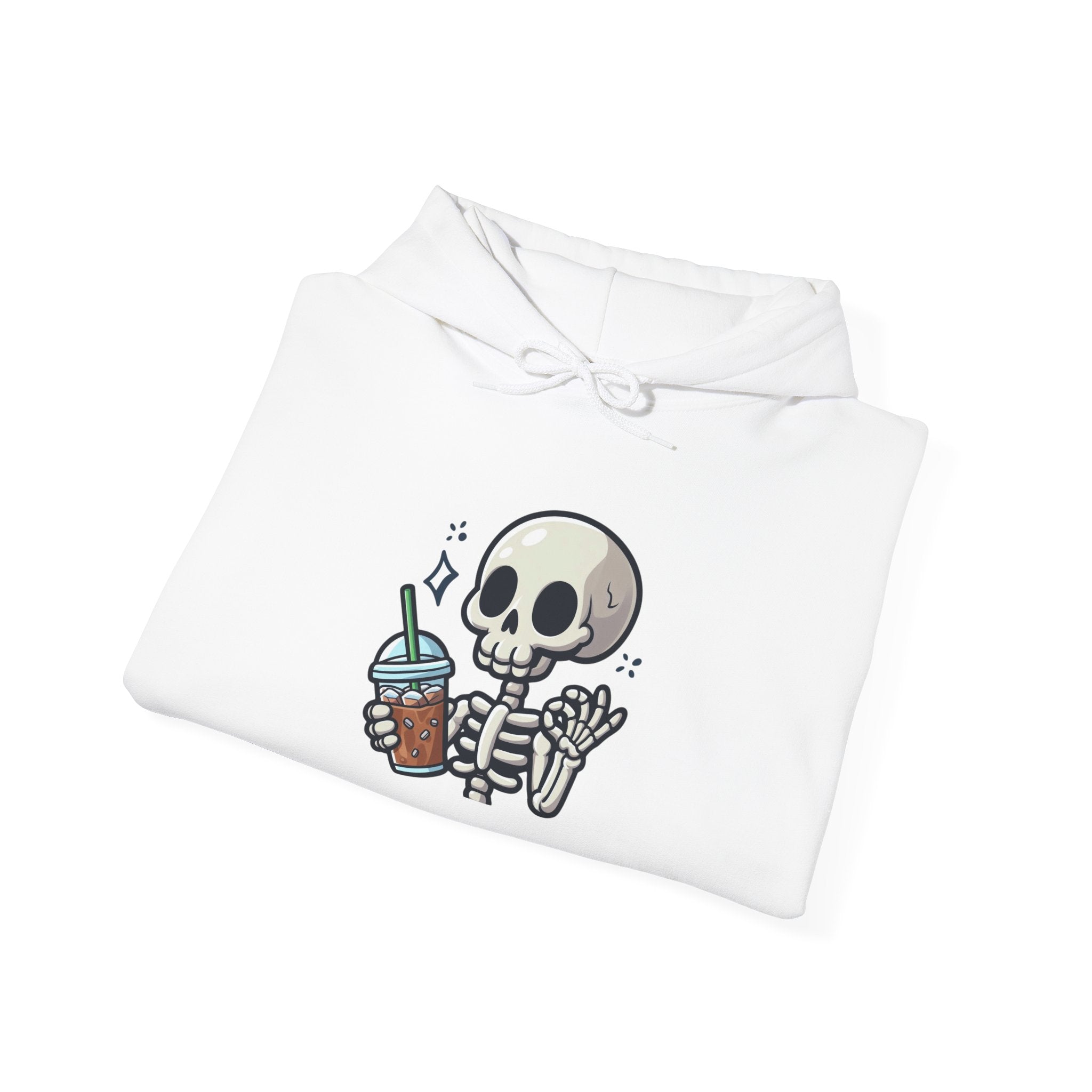 Cute Skeleton Drinking Coffee Hoodie — Kawaii Skull Coffee Pullover