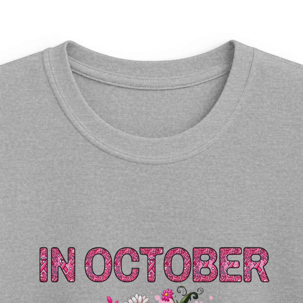 Kids Tee — "In October We Wear Pink" Breast Cancer Awareness Pumpkin Design