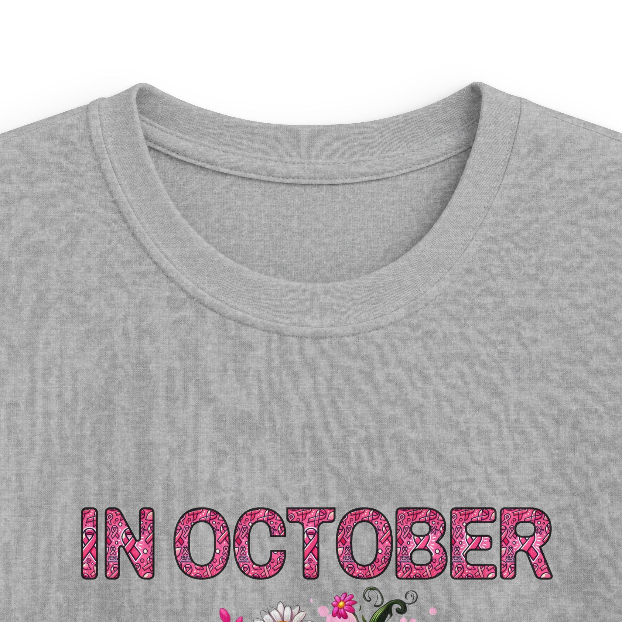 Kids Tee — "In October We Wear Pink" Breast Cancer Awareness Pumpkin Design