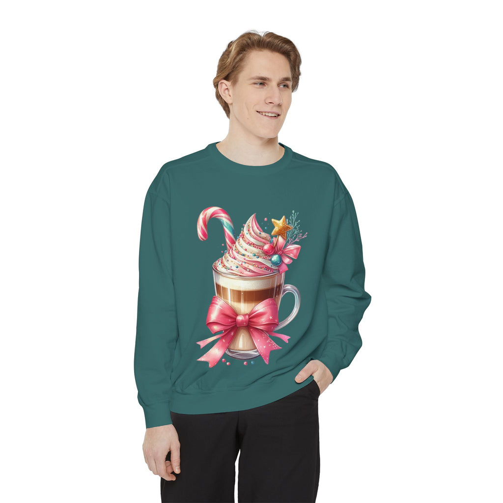Holiday Hot Cocoa Sweatshirt — Festive Candy Cane Latte Design