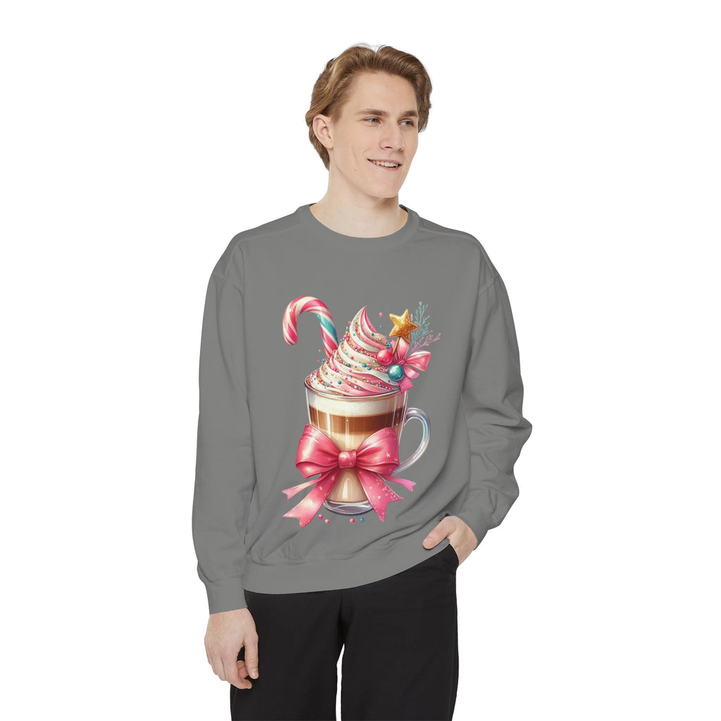 Holiday Hot Cocoa Sweatshirt — Festive Candy Cane Latte Design