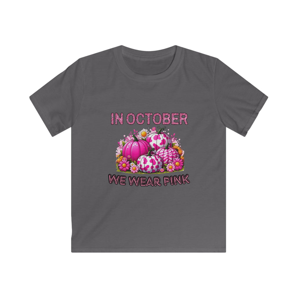 Kids Tee — "In October We Wear Pink" Breast Cancer Awareness Pumpkin Design