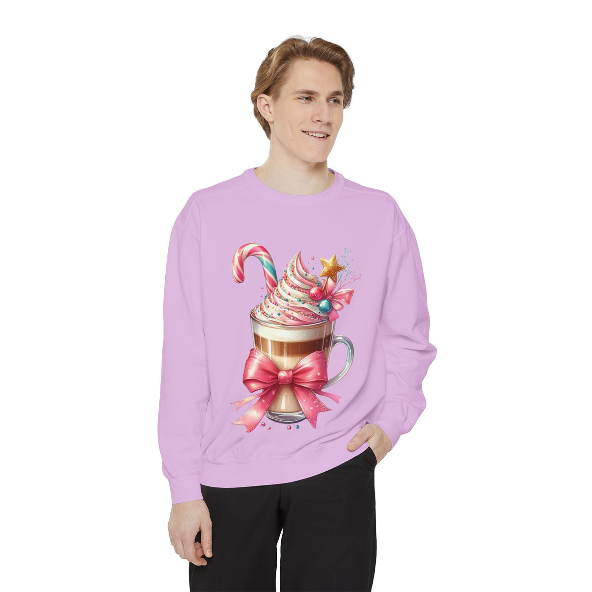 Holiday Hot Cocoa Sweatshirt — Festive Candy Cane Latte Design