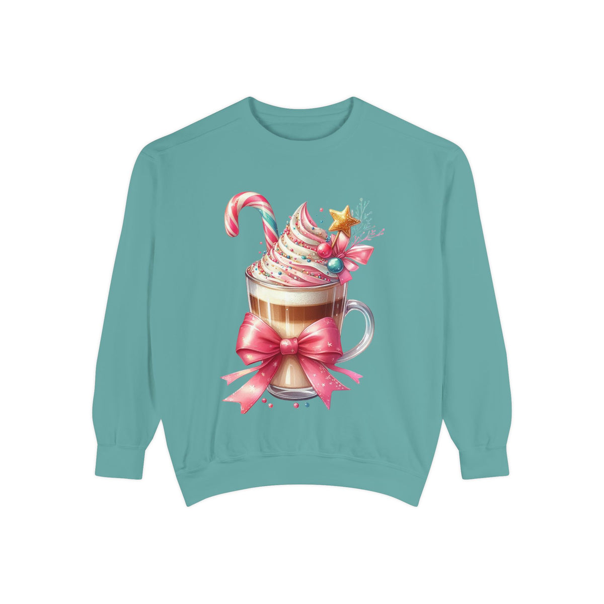 Holiday Hot Cocoa Sweatshirt — Festive Candy Cane Latte Design
