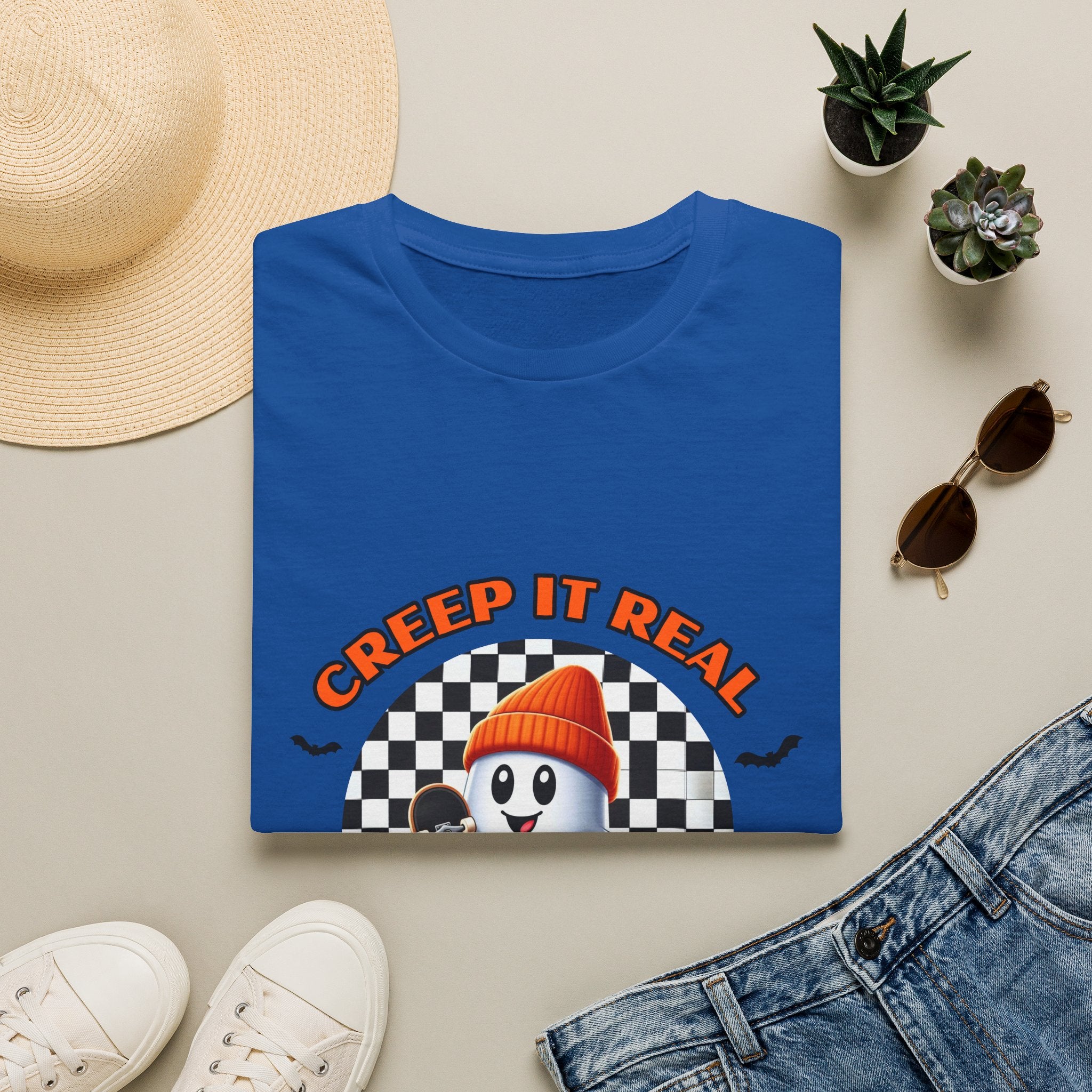 Creep It Real Ghost Tee — Retro Checkered Halloween T-Shirt