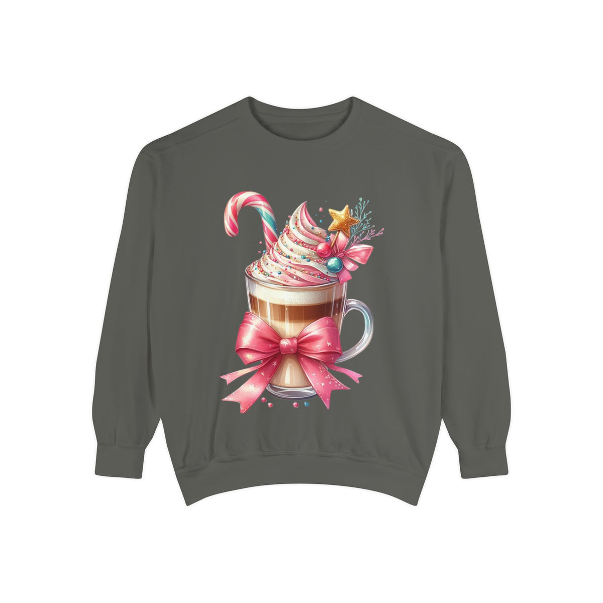 Holiday Hot Cocoa Sweatshirt — Festive Candy Cane Latte Design