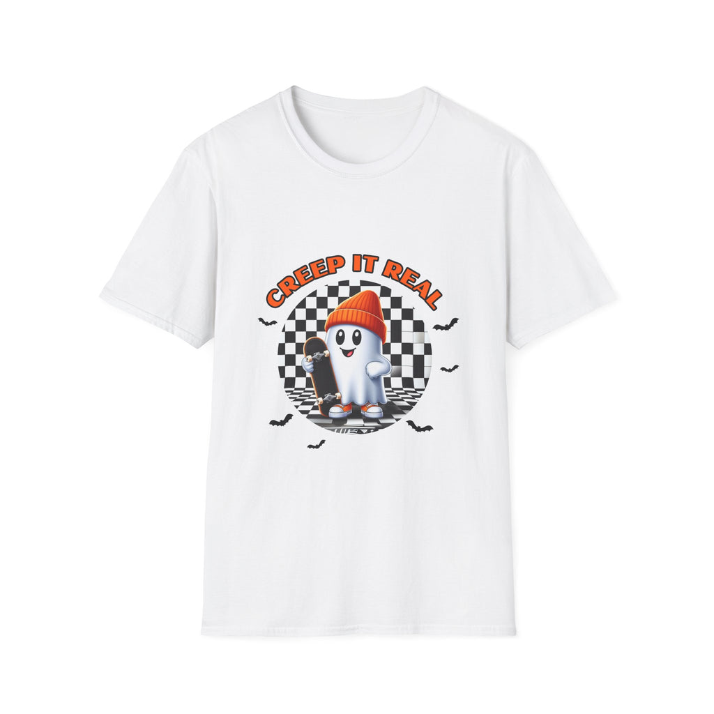 Creep It Real Ghost Tee — Retro Checkered Halloween T-Shirt