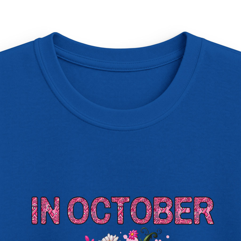 Kids Tee — "In October We Wear Pink" Breast Cancer Awareness Pumpkin Design