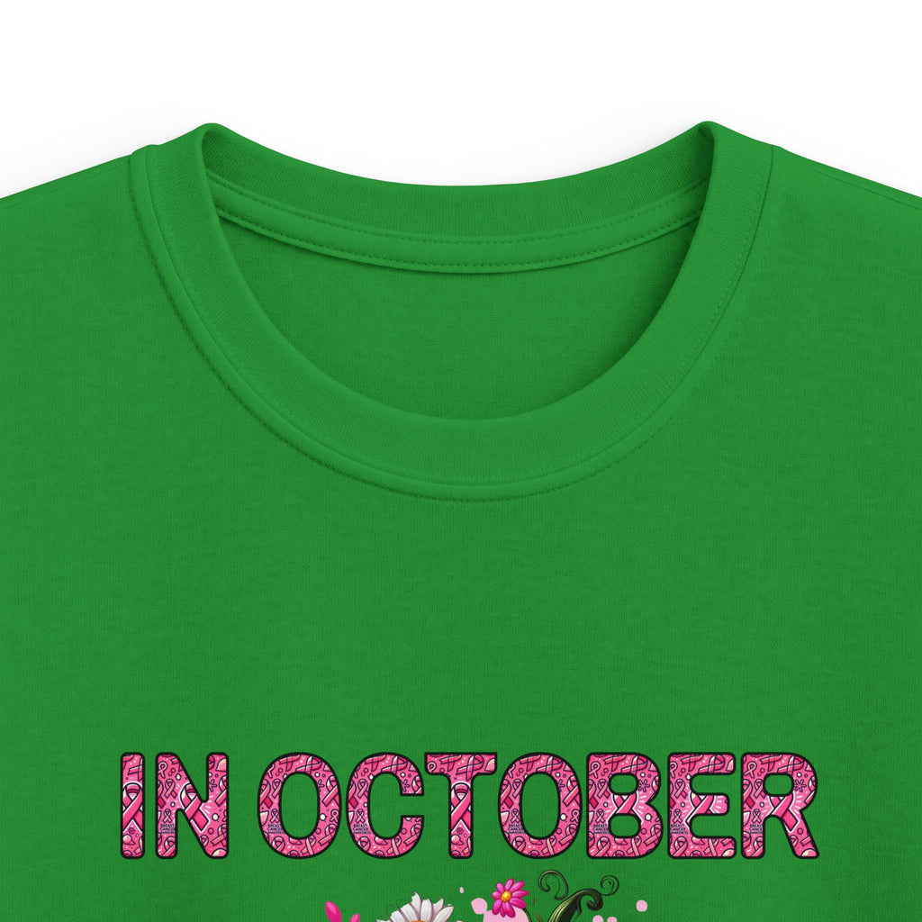 Kids Tee — "In October We Wear Pink" Breast Cancer Awareness Pumpkin Design