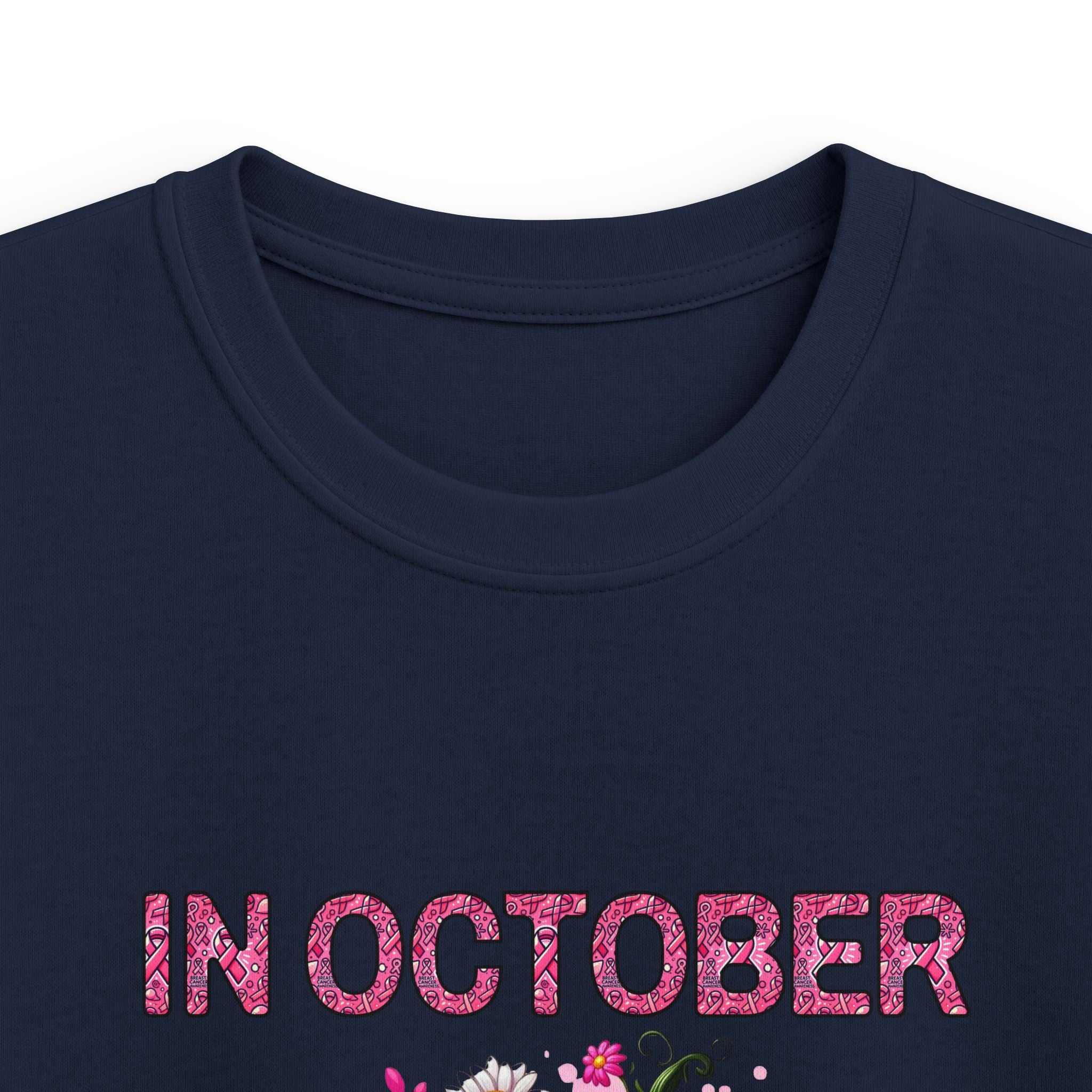 Kids Tee — "In October We Wear Pink" Breast Cancer Awareness Pumpkin Design