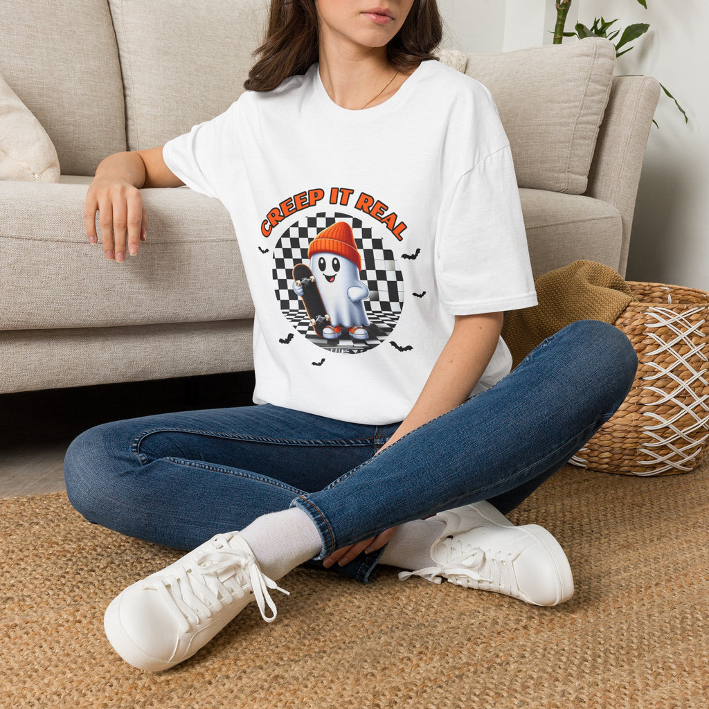 Creep It Real Ghost Tee — Retro Checkered Halloween T-Shirt