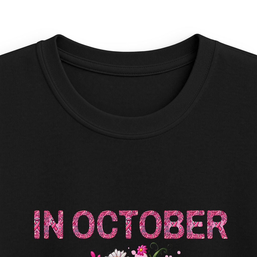 Kids Tee — "In October We Wear Pink" Breast Cancer Awareness Pumpkin Design