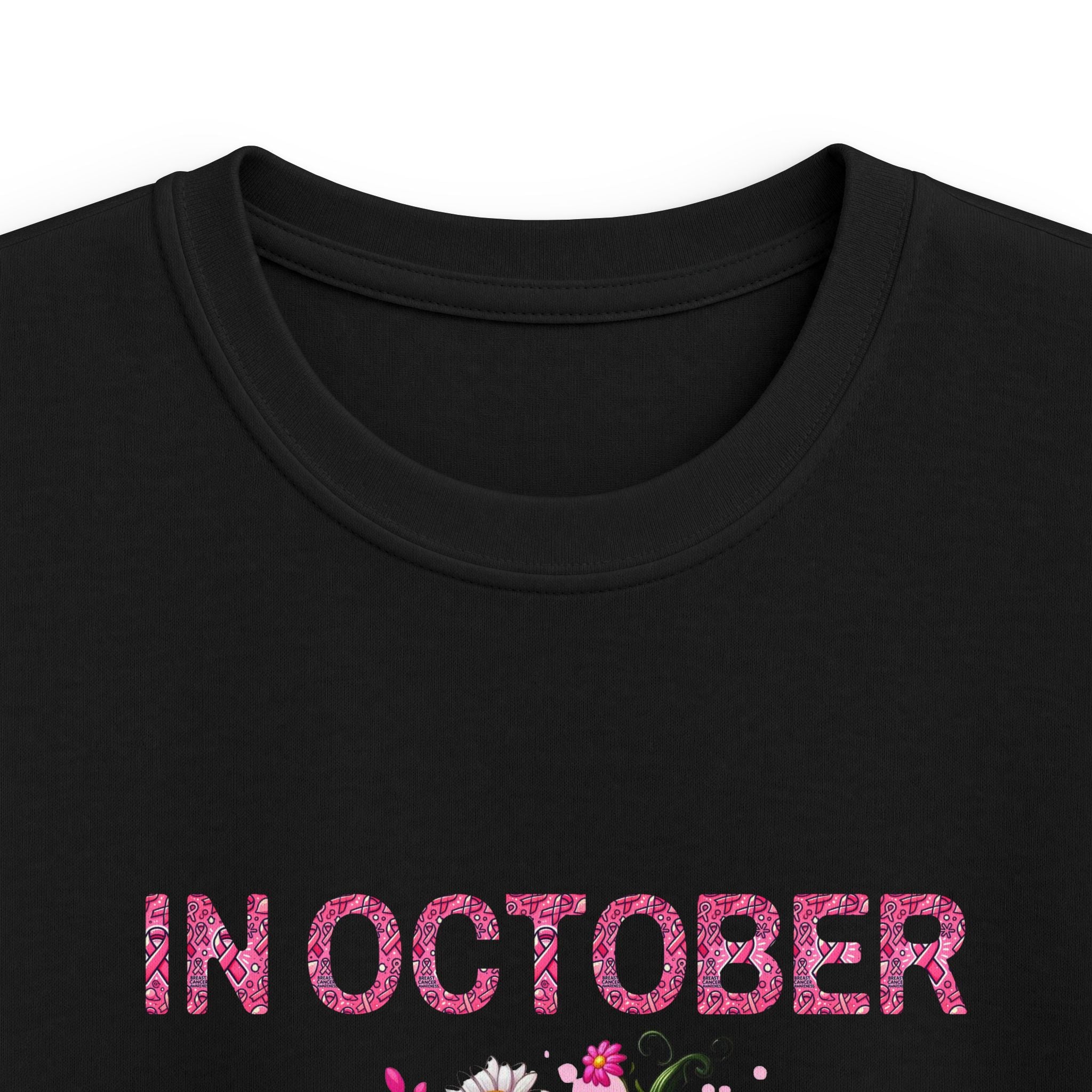 Kids Tee — "In October We Wear Pink" Breast Cancer Awareness Pumpkin Design