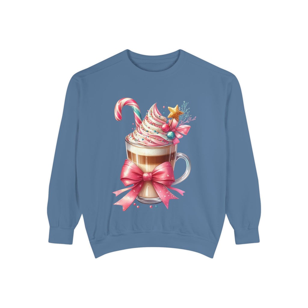 Holiday Hot Cocoa Sweatshirt — Festive Candy Cane Latte Design