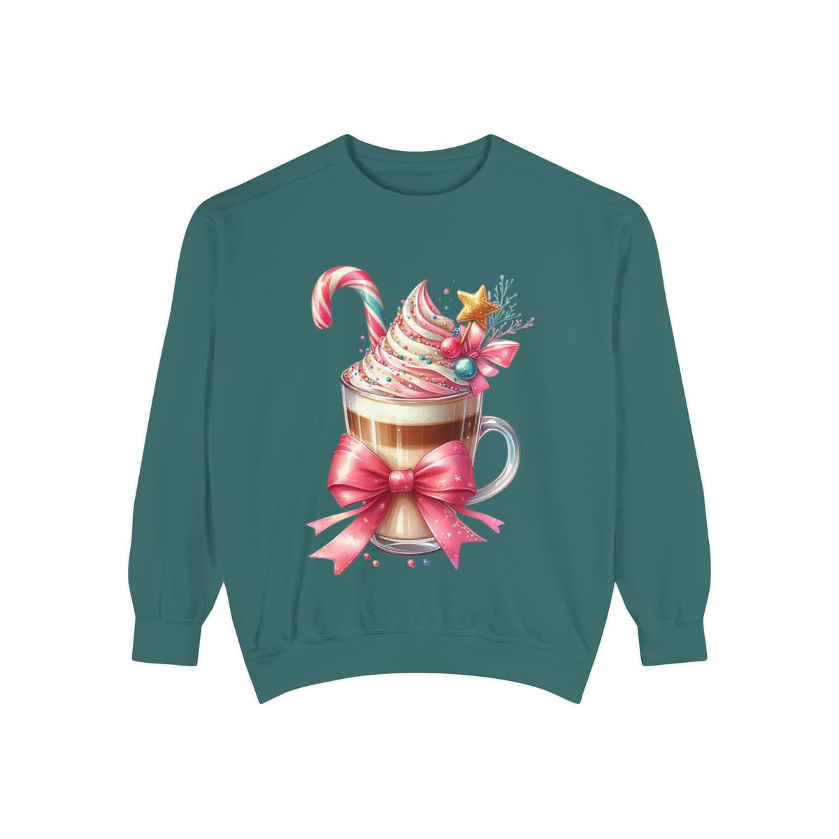 Holiday Hot Cocoa Sweatshirt — Festive Candy Cane Latte Design