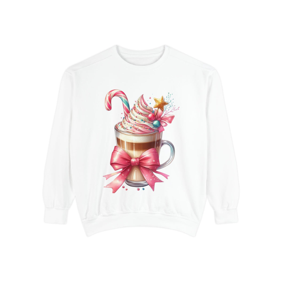 Holiday Hot Cocoa Sweatshirt — Festive Candy Cane Latte Design