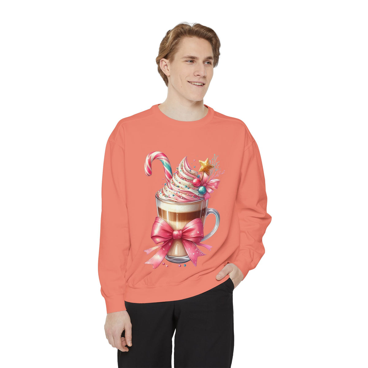Holiday Hot Cocoa Sweatshirt — Festive Candy Cane Latte Design