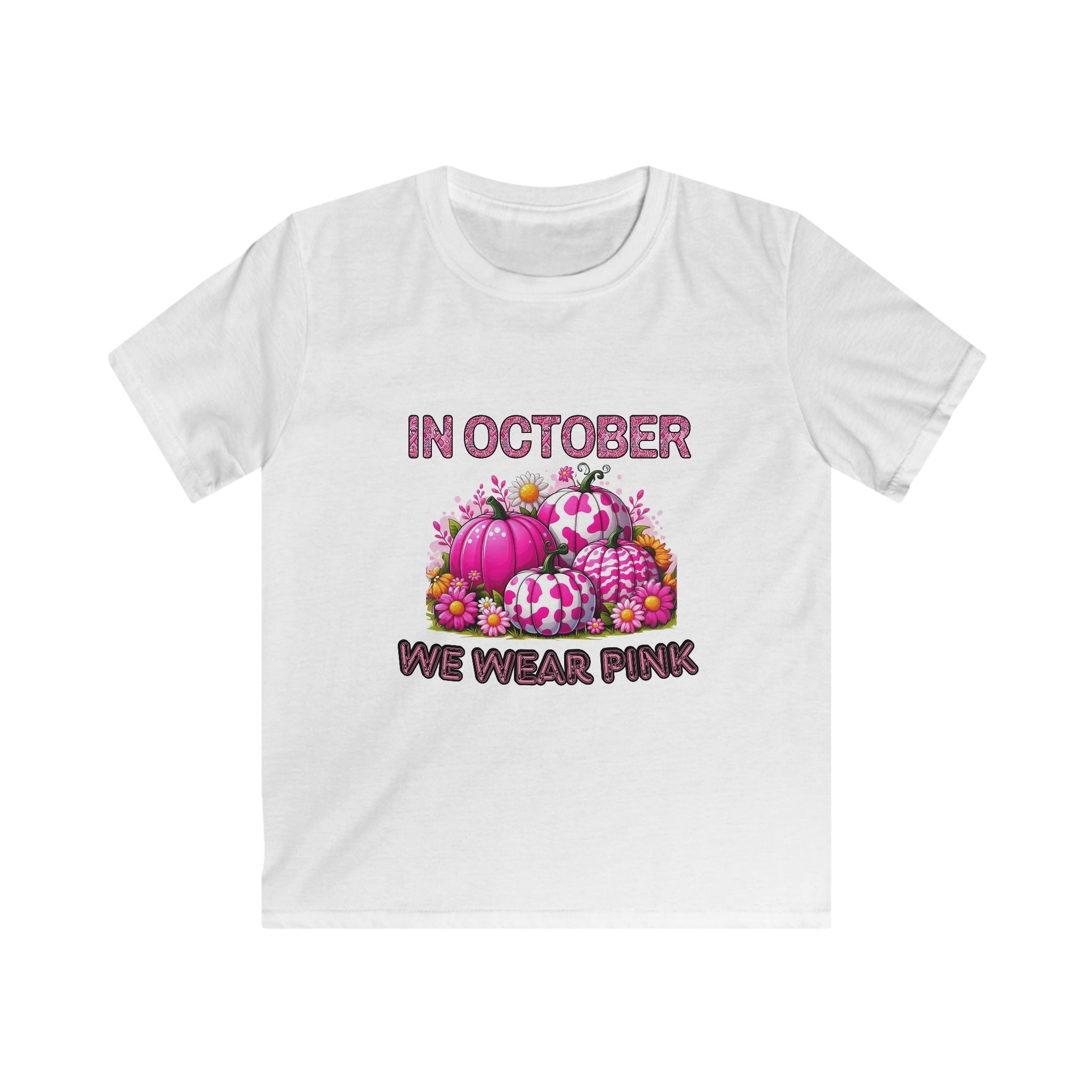 Kids Tee — "In October We Wear Pink" Breast Cancer Awareness Pumpkin Design