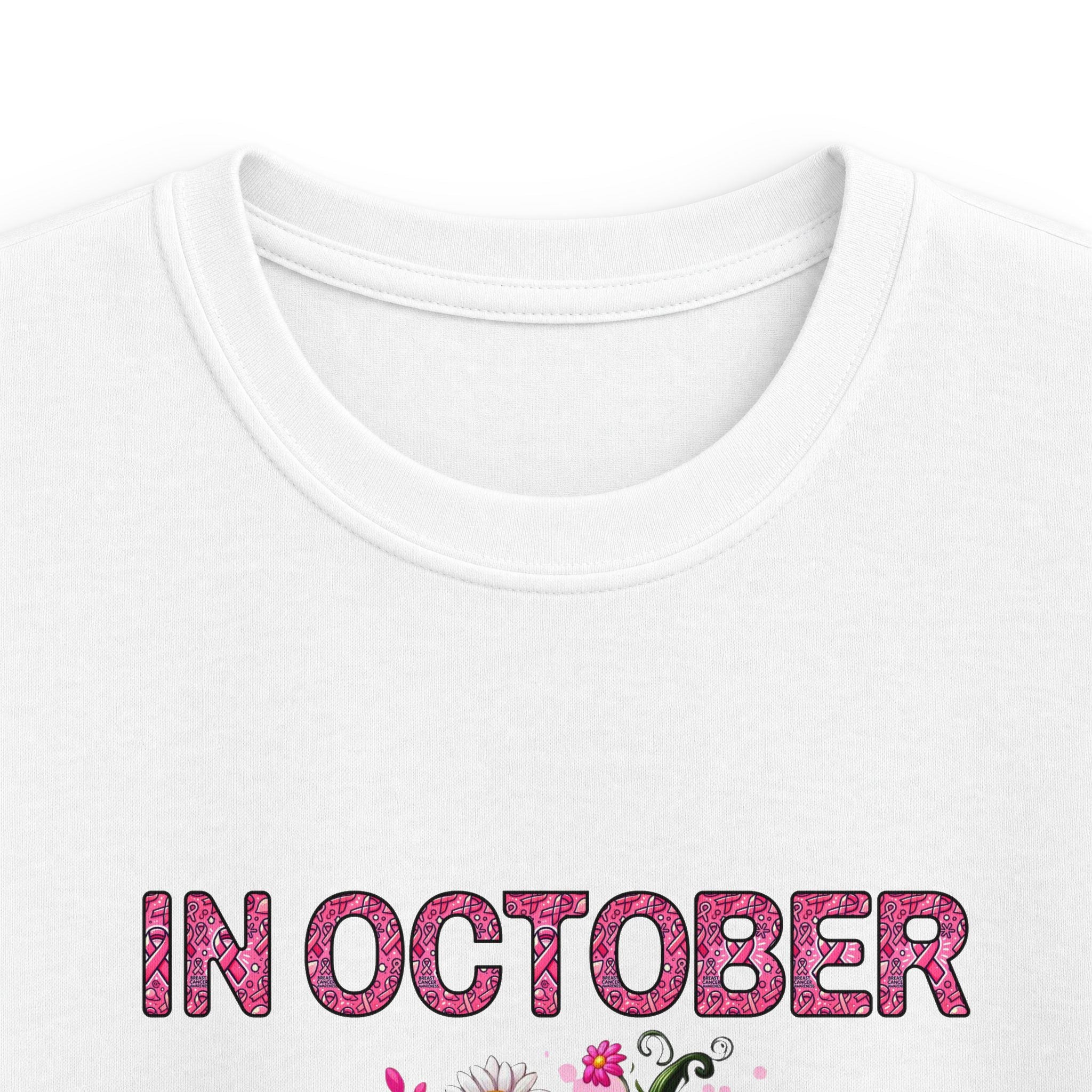 Kids Tee — "In October We Wear Pink" Breast Cancer Awareness Pumpkin Design
