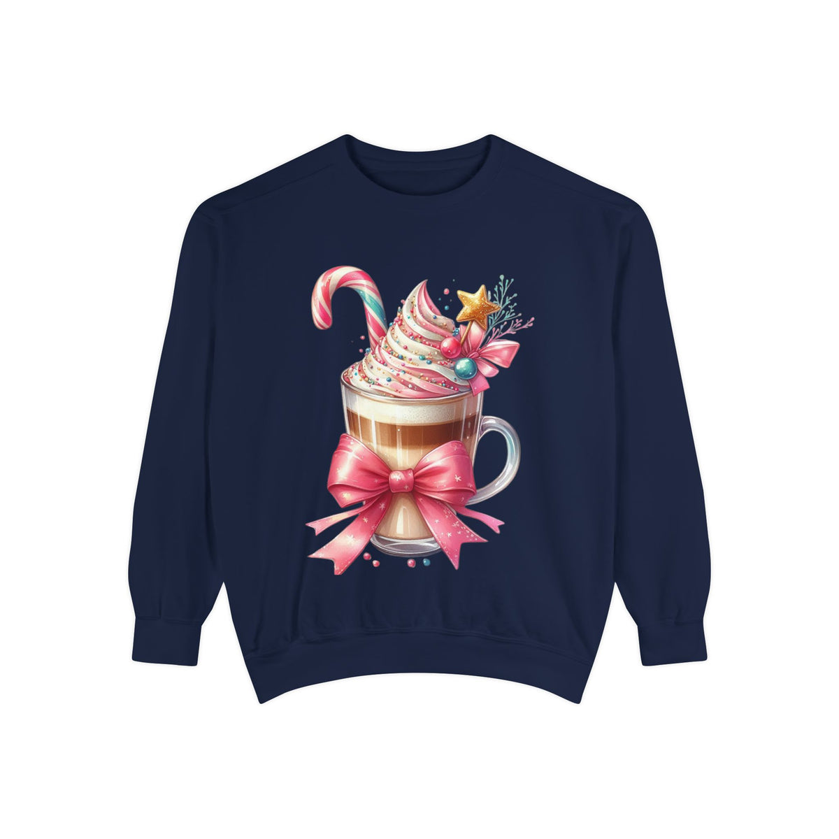 Holiday Hot Cocoa Sweatshirt — Festive Candy Cane Latte Design
