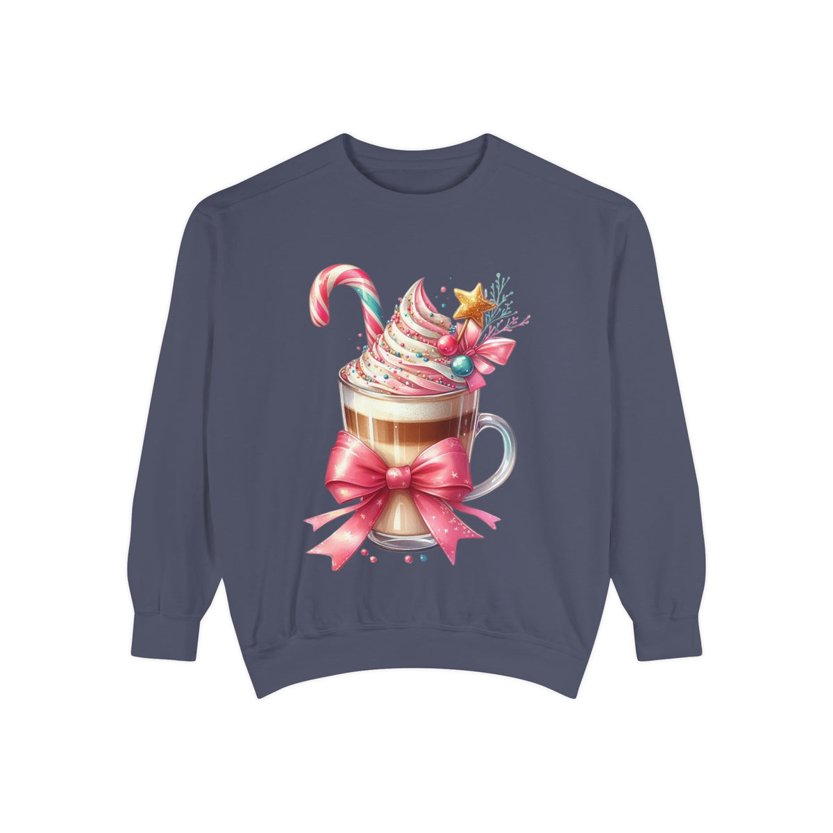 Holiday Hot Cocoa Sweatshirt — Festive Candy Cane Latte Design