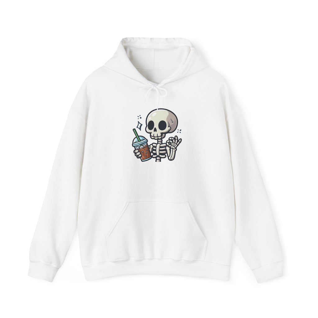 Cute Skeleton Drinking Coffee Hoodie — Kawaii Skull Coffee Pullover