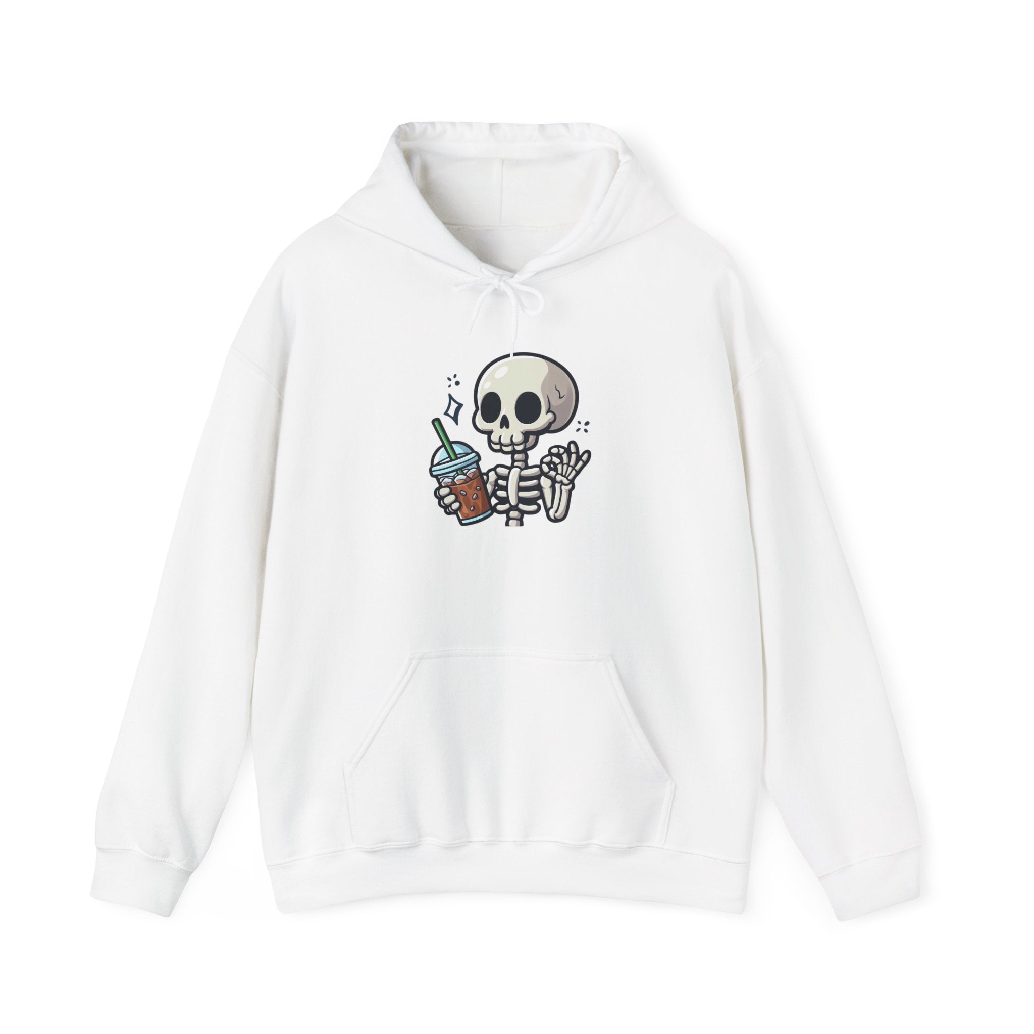 Cute Skeleton Drinking Coffee Hoodie — Kawaii Skull Coffee Pullover
