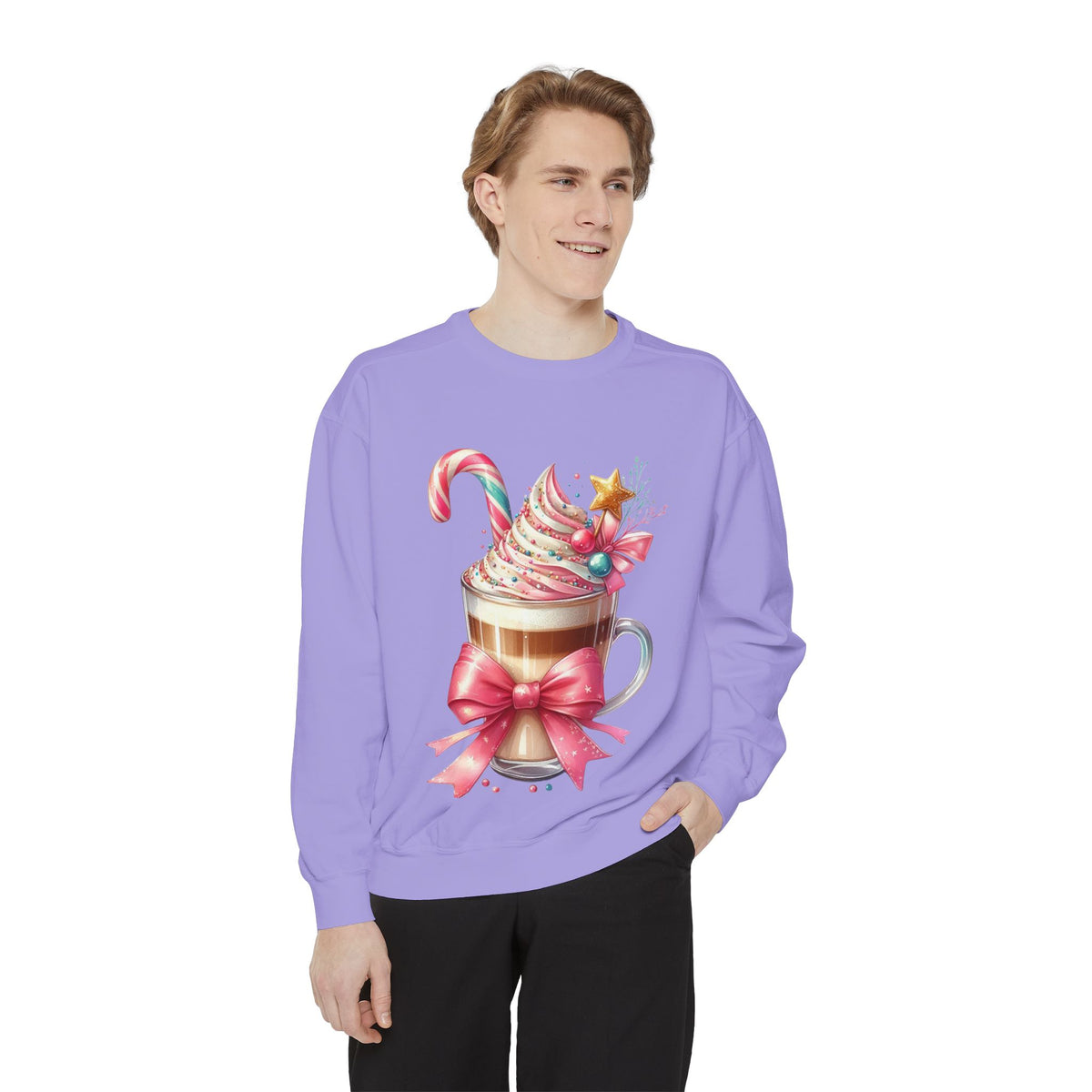 Holiday Hot Cocoa Sweatshirt — Festive Candy Cane Latte Design