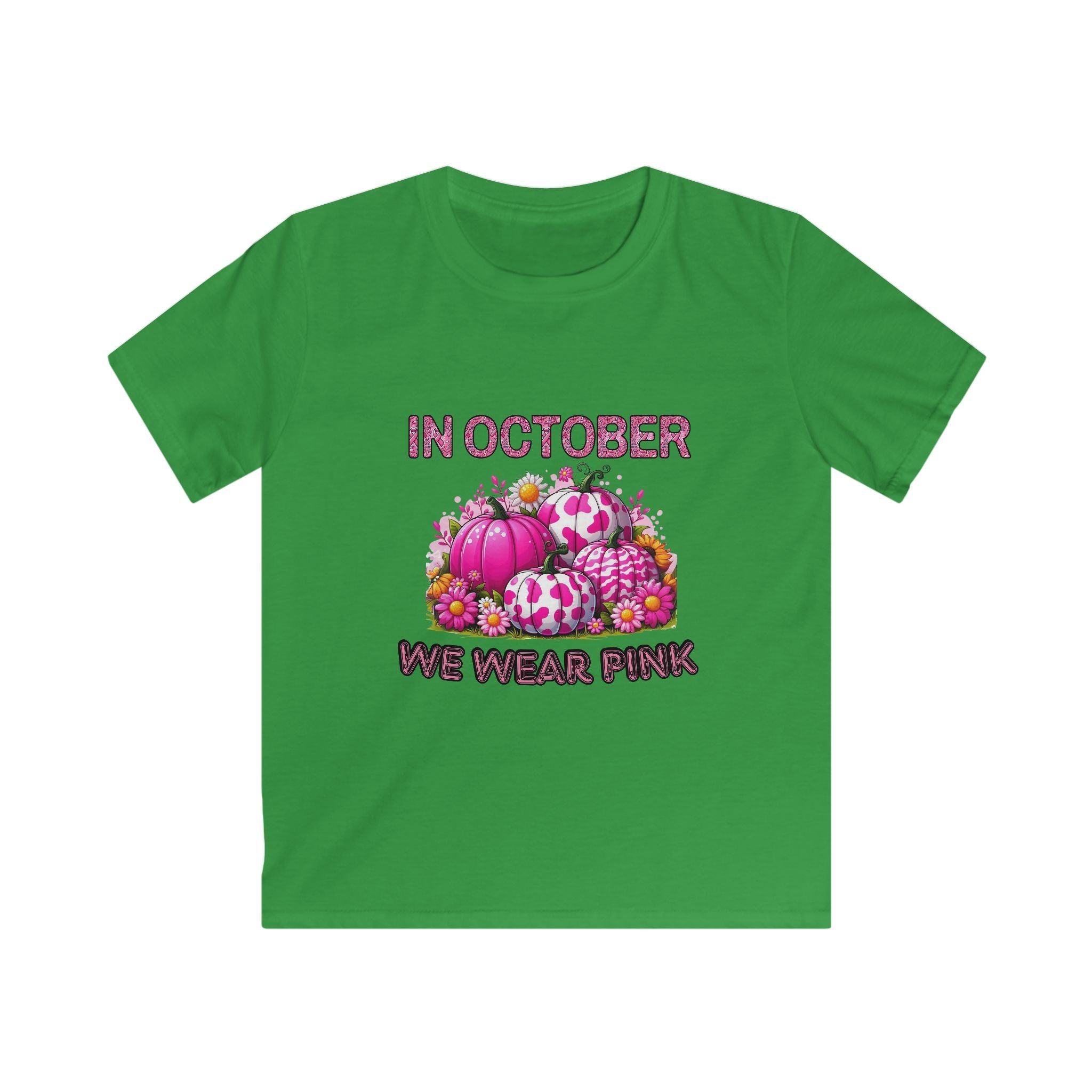 Kids Tee — "In October We Wear Pink" Breast Cancer Awareness Pumpkin Design