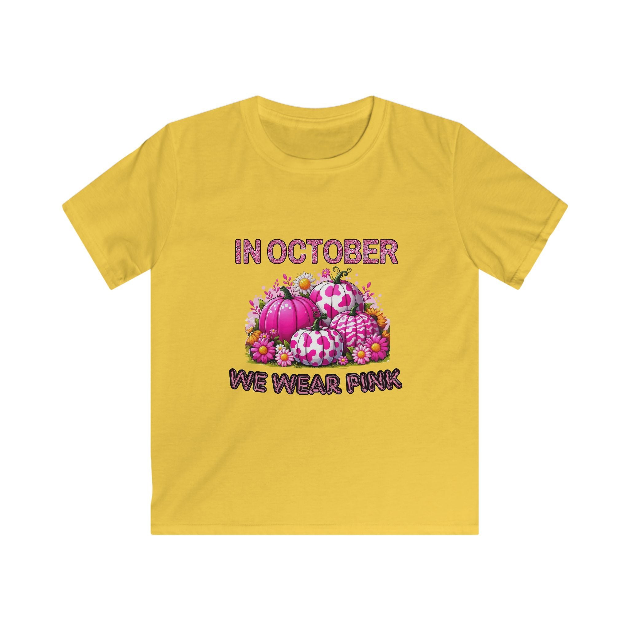 Kids Tee — "In October We Wear Pink" Breast Cancer Awareness Pumpkin Design