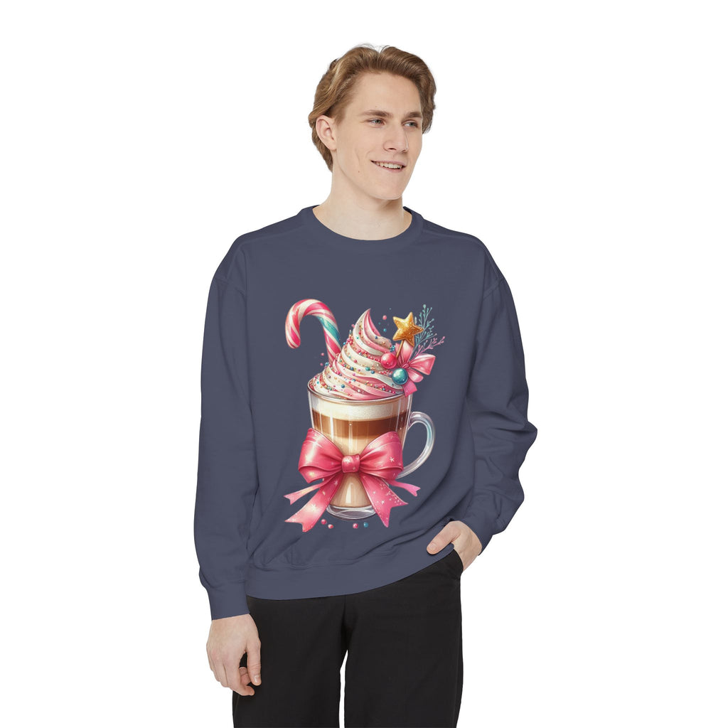Holiday Hot Cocoa Sweatshirt — Festive Candy Cane Latte Design