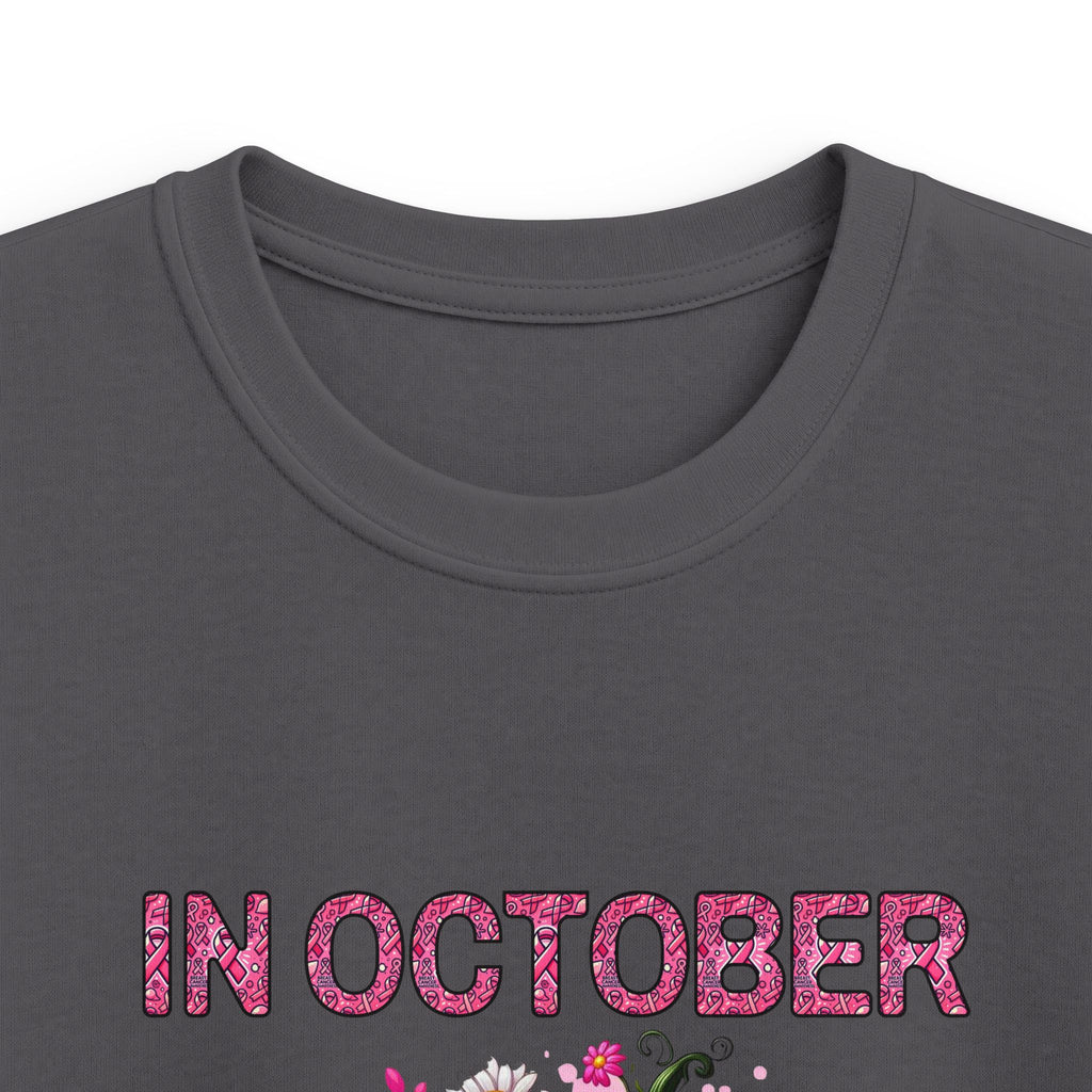 Kids Tee — "In October We Wear Pink" Breast Cancer Awareness Pumpkin Design