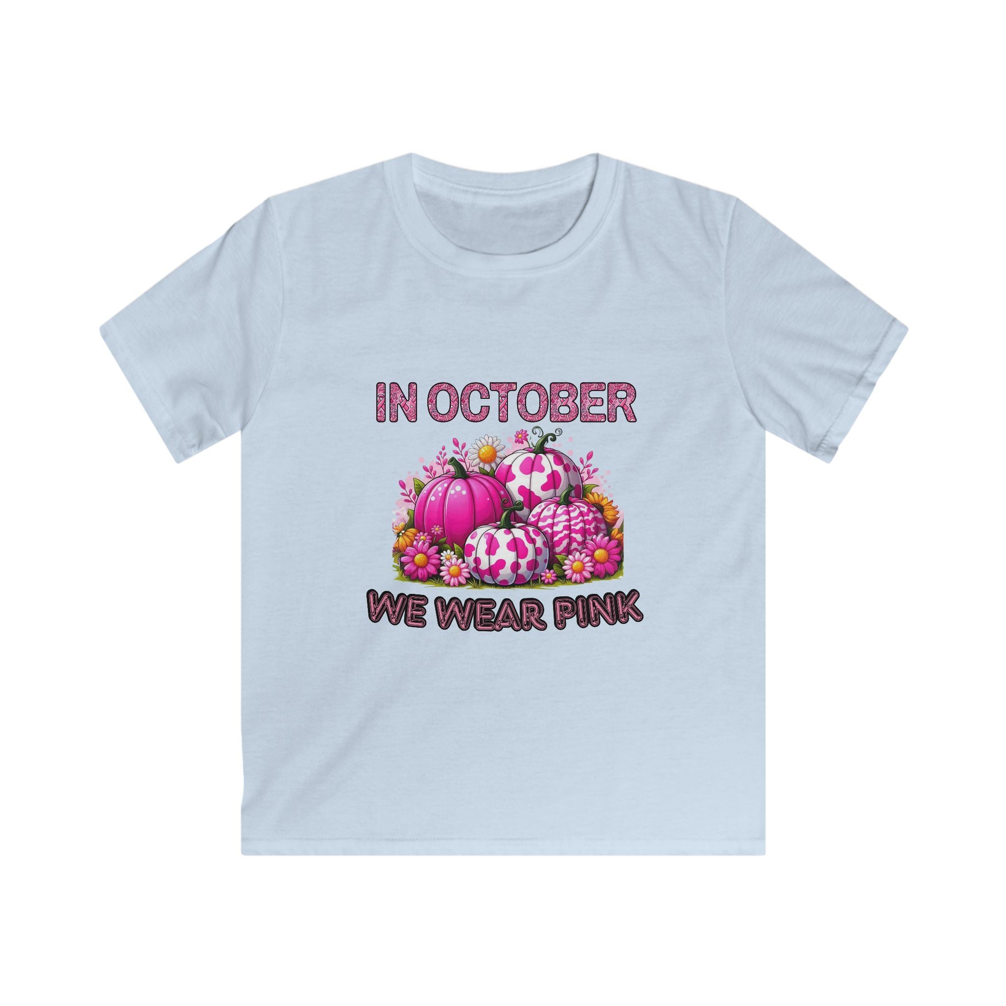 Kids Tee — "In October We Wear Pink" Breast Cancer Awareness Pumpkin Design