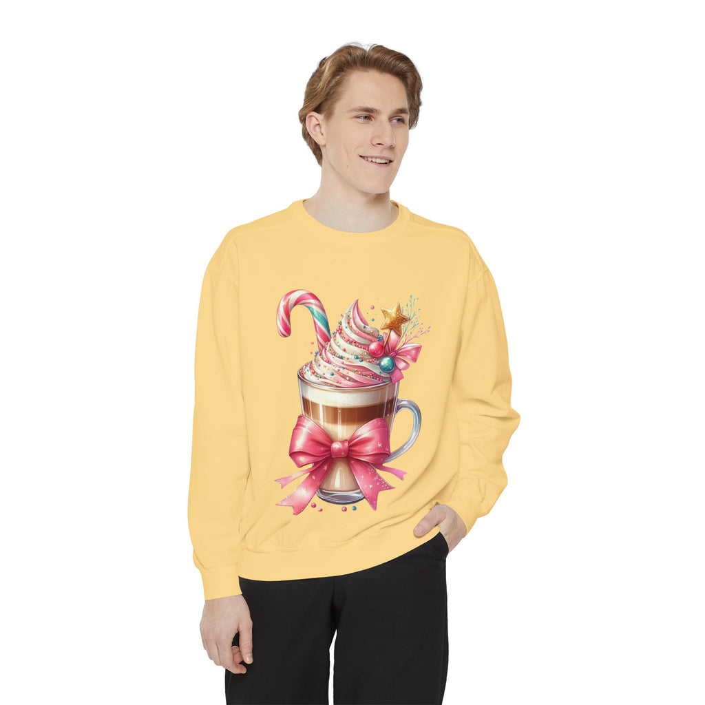 Holiday Hot Cocoa Sweatshirt — Festive Candy Cane Latte Design