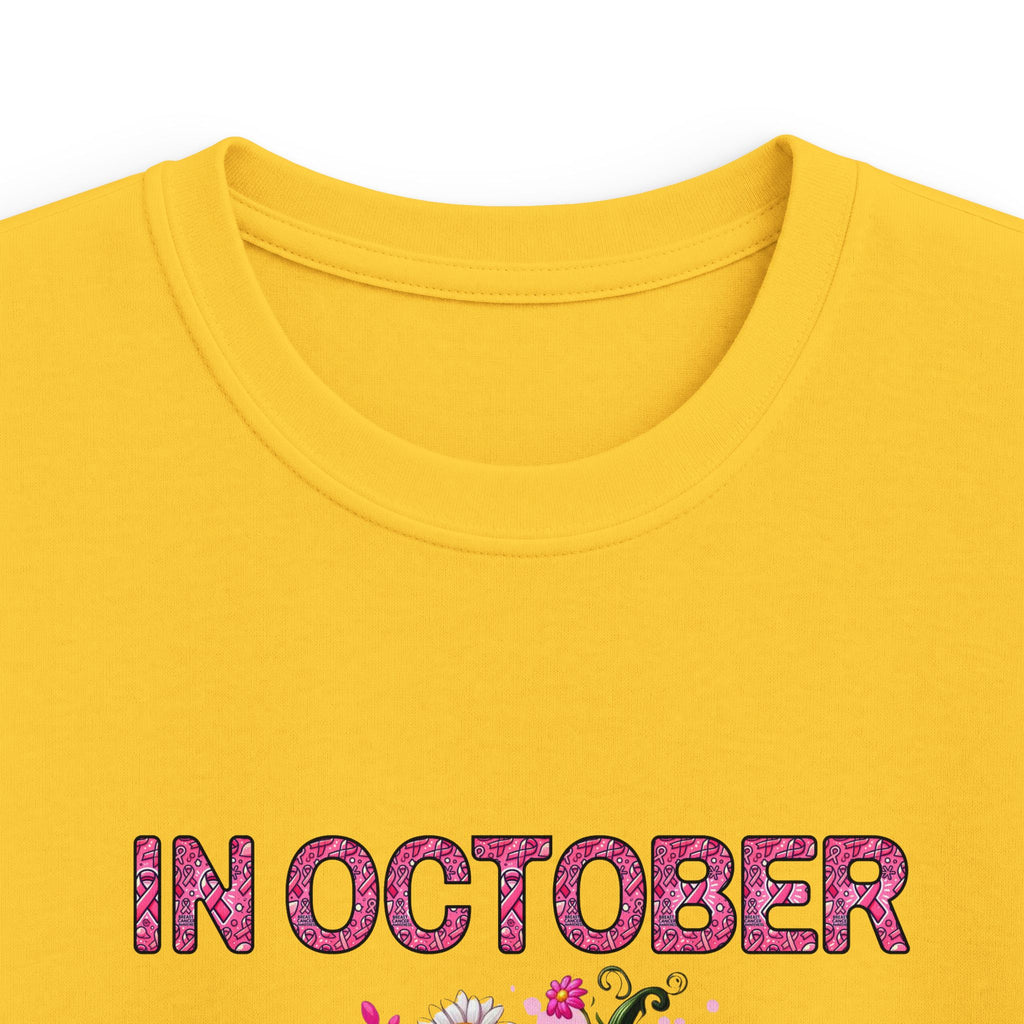 Kids Tee — "In October We Wear Pink" Breast Cancer Awareness Pumpkin Design