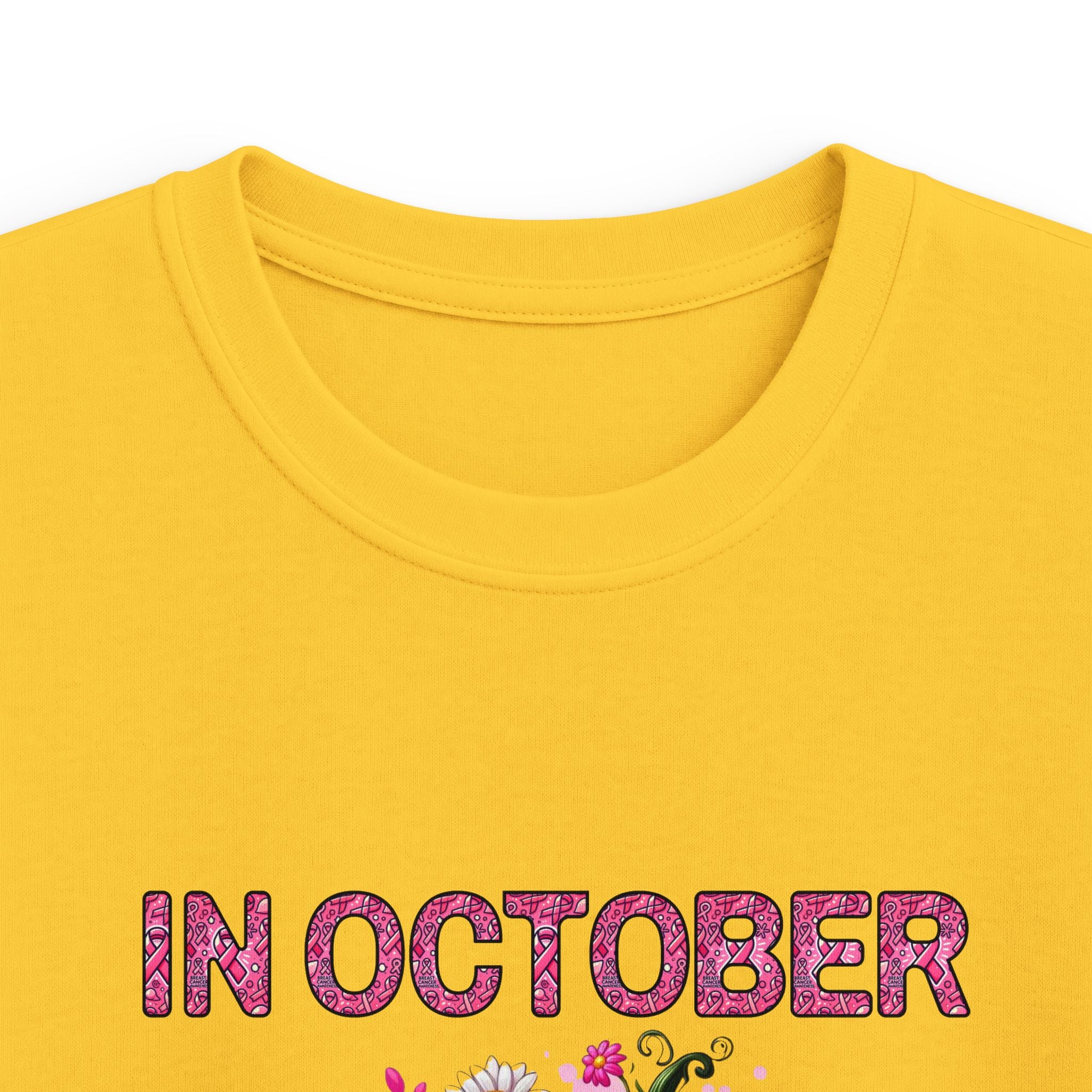 Kids Tee — "In October We Wear Pink" Breast Cancer Awareness Pumpkin Design