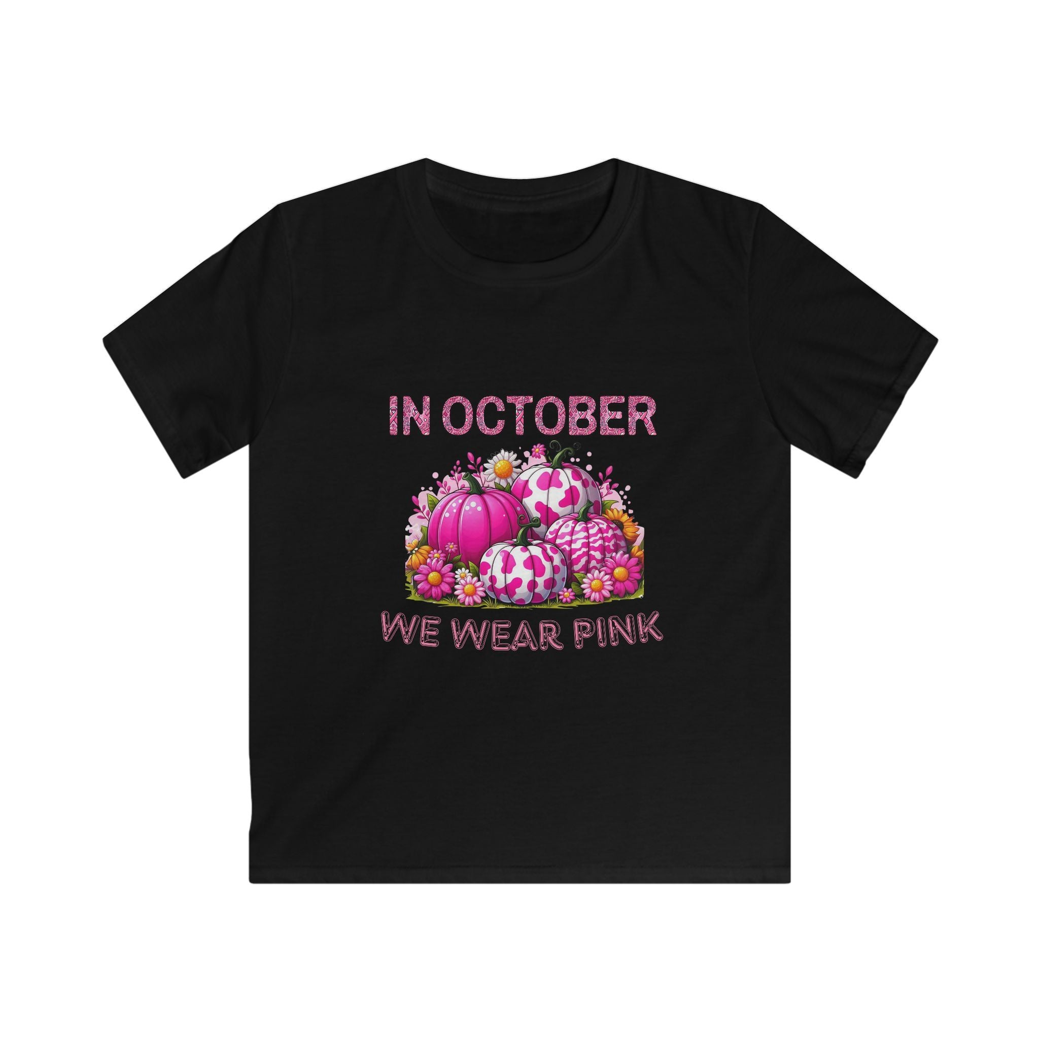 Kids Tee — "In October We Wear Pink" Breast Cancer Awareness Pumpkin Design