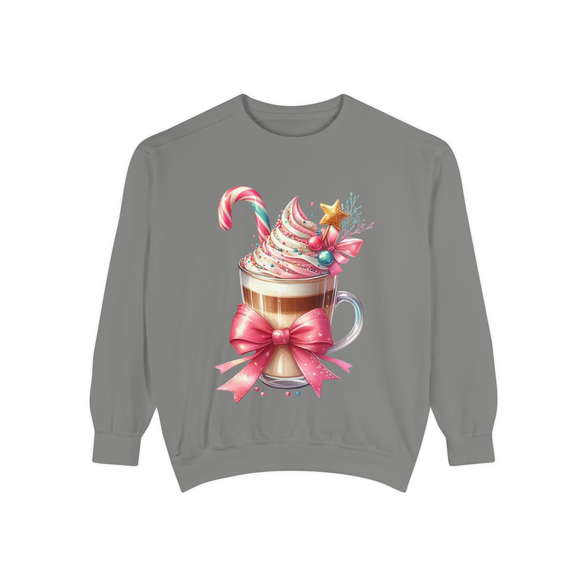 Holiday Hot Cocoa Sweatshirt — Festive Candy Cane Latte Design