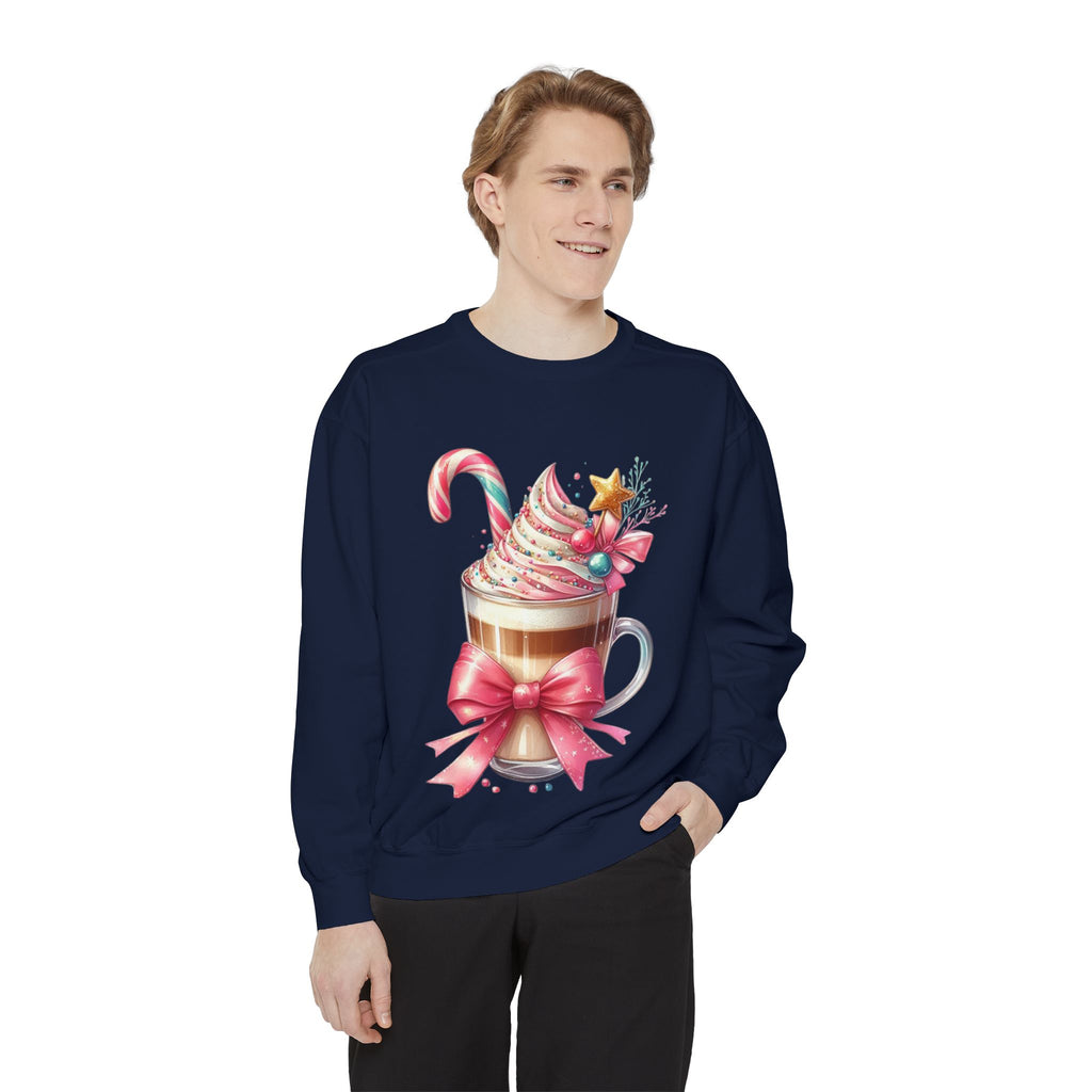 Holiday Hot Cocoa Sweatshirt — Festive Candy Cane Latte Design