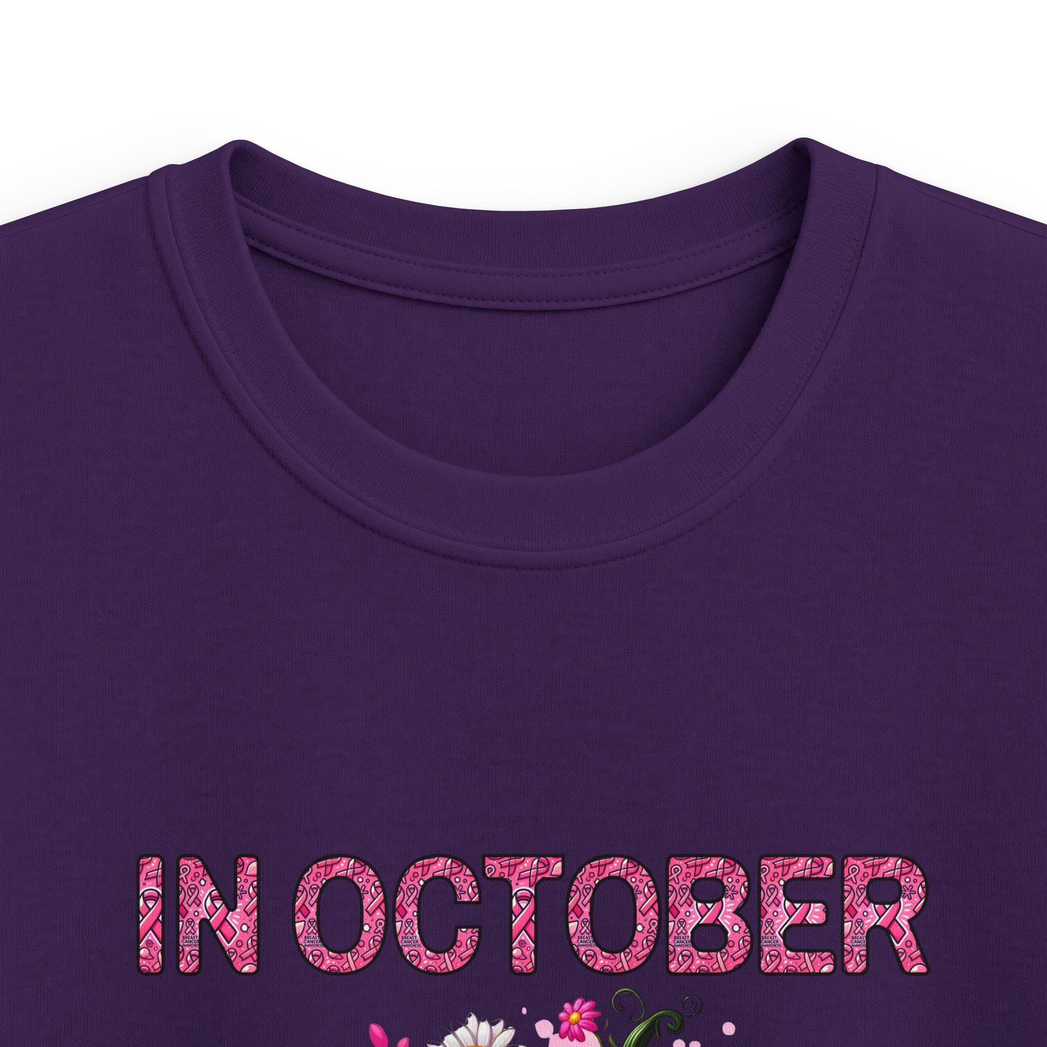 Kids Tee — "In October We Wear Pink" Breast Cancer Awareness Pumpkin Design