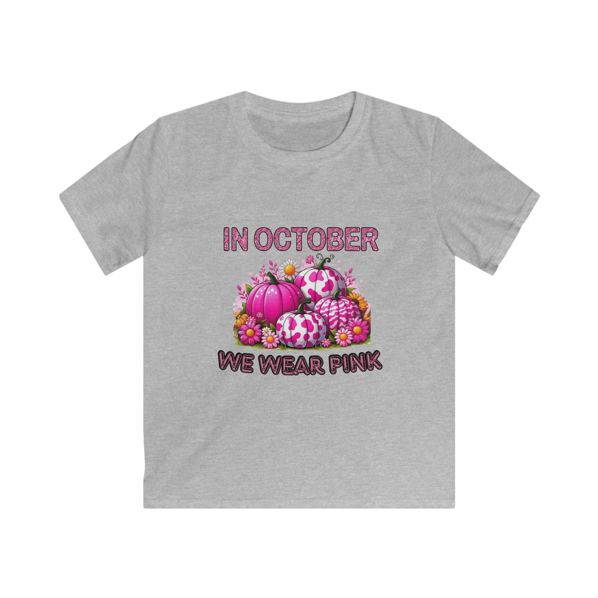 Kids Tee — "In October We Wear Pink" Breast Cancer Awareness Pumpkin Design