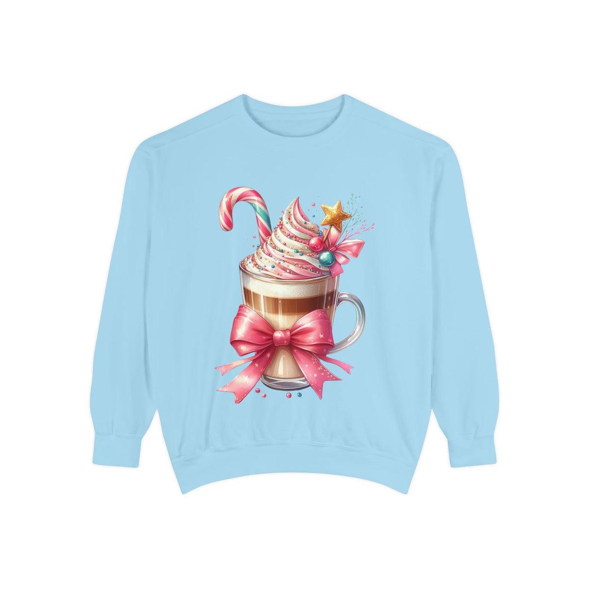 Holiday Hot Cocoa Sweatshirt — Festive Candy Cane Latte Design