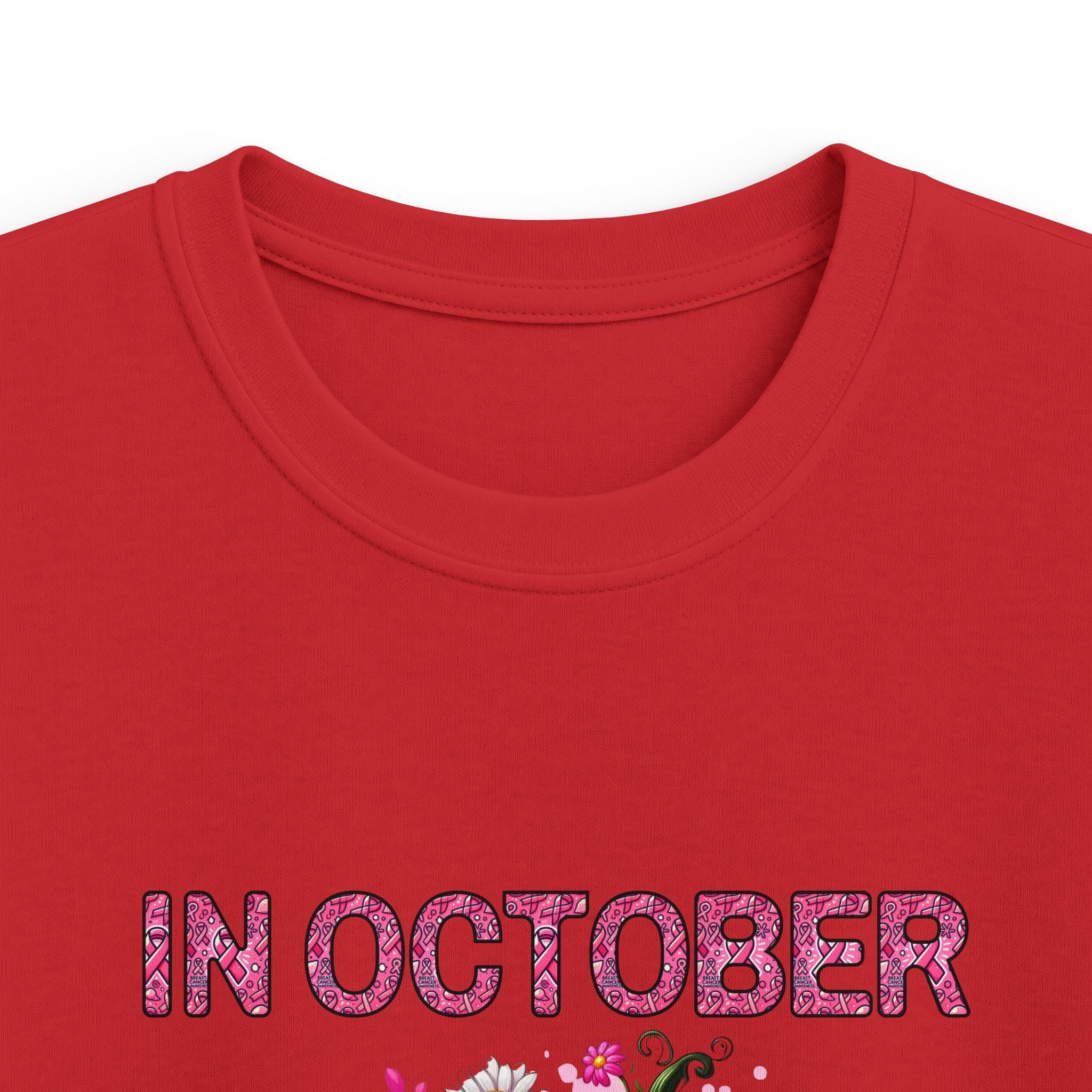 Kids Tee — "In October We Wear Pink" Breast Cancer Awareness Pumpkin Design