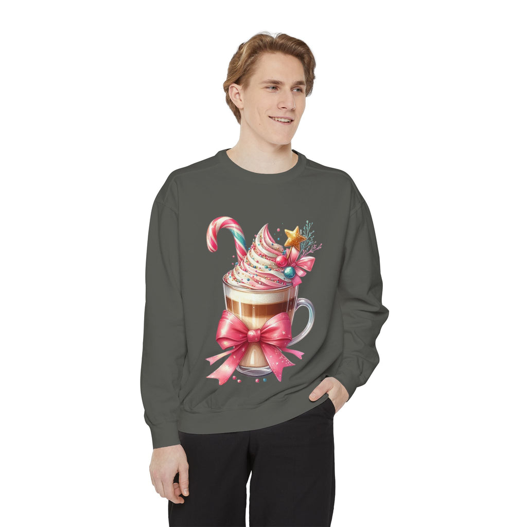 Holiday Hot Cocoa Sweatshirt — Festive Candy Cane Latte Design