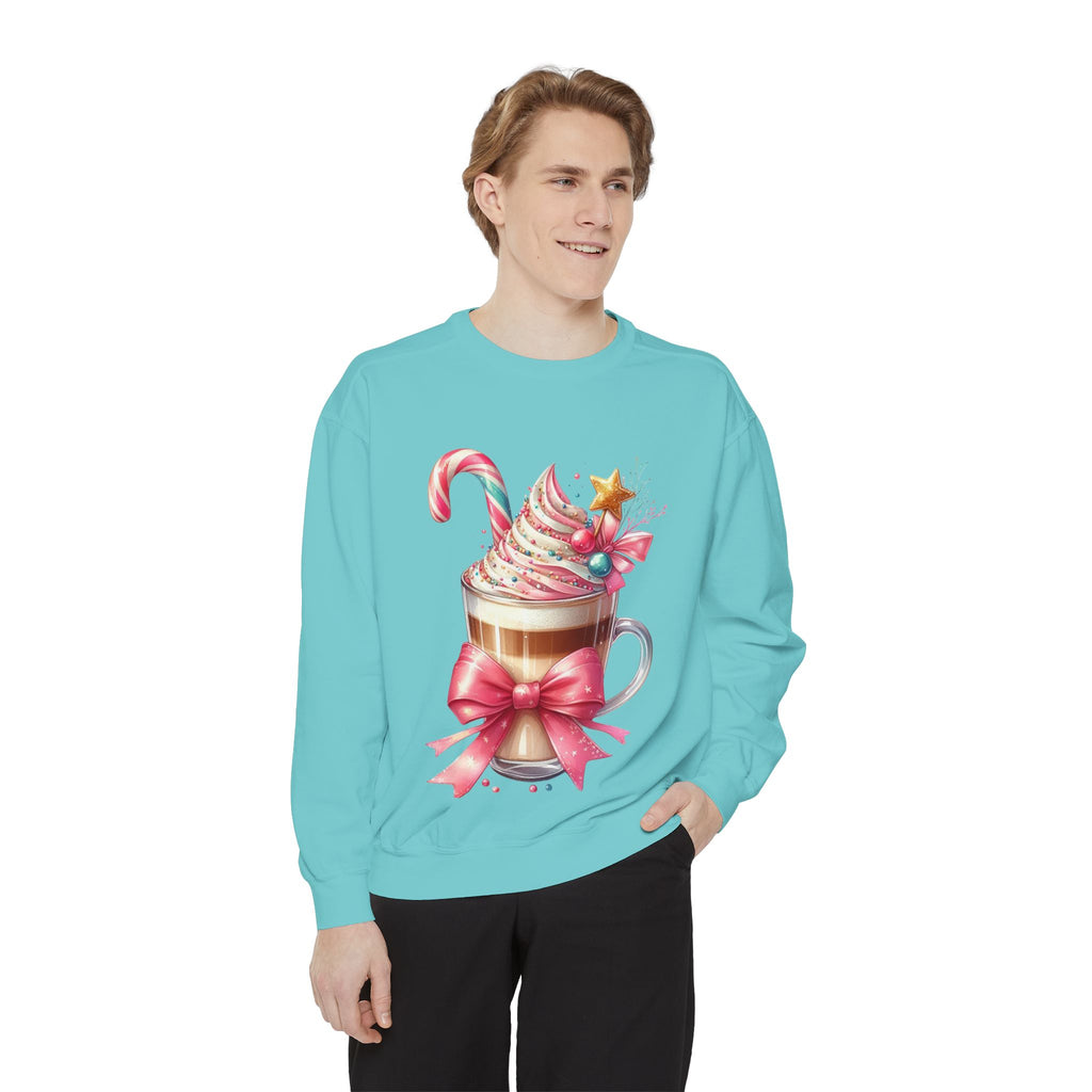Holiday Hot Cocoa Sweatshirt — Festive Candy Cane Latte Design